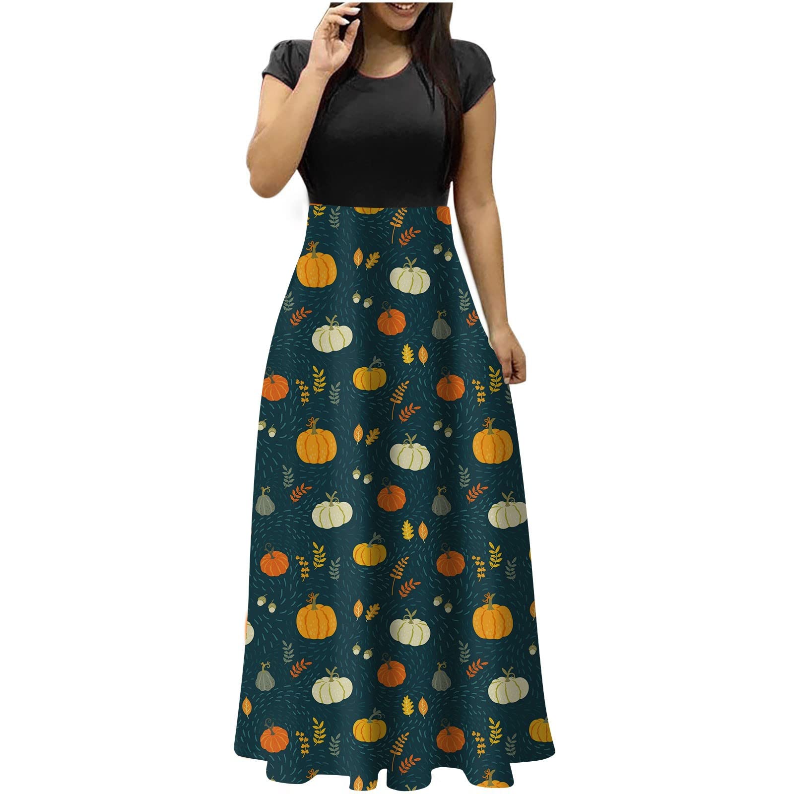 QUFECH Women's Plus Size Long Maxi Dress - Casual Crew Neck Short Sleeve Summer Fall Dress for Women | Perfect for Beach, Vacation, Date Night & Everyday Wear