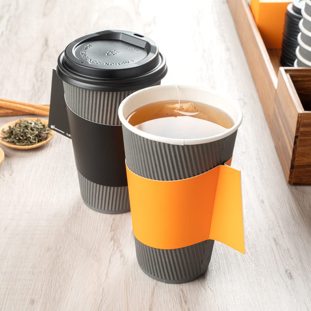 Restpresso 1000-Pack Disposable Hot Coffee Sleeves with Handle - Fits 12oz, 16oz & 20oz Cups | Orange Paper Cup Jackets for Restaurants, Cafes & Takeout (Cups Sold Separately) - Perfect for Coffee Shops, Office Breakrooms & Catering Events