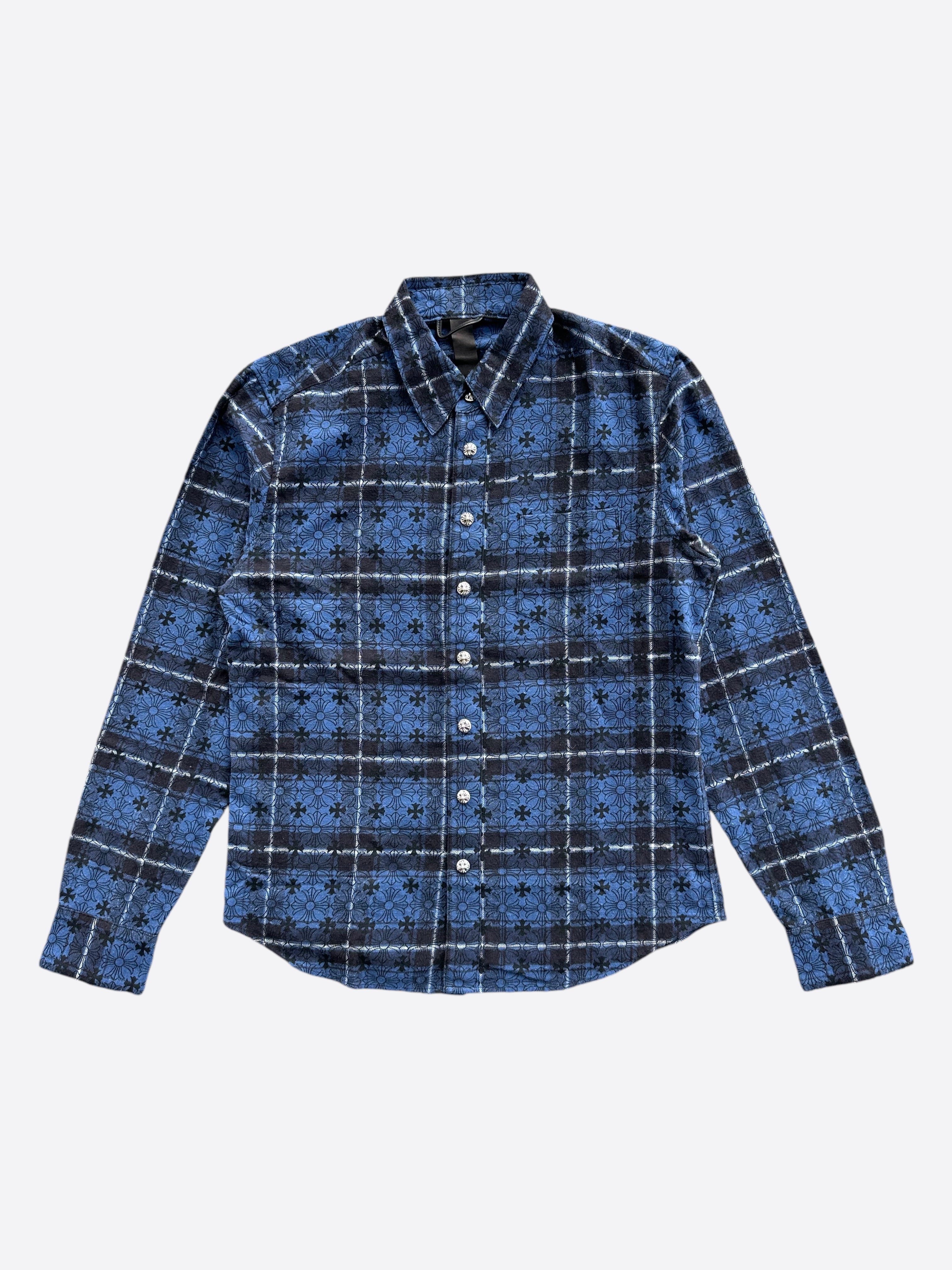 Chrome Hearts Blue Cross Patch Jacquard Button Up Shirt for Men - Stylish Gothic Fashion Top for Casual Wear & Street Style Outfits