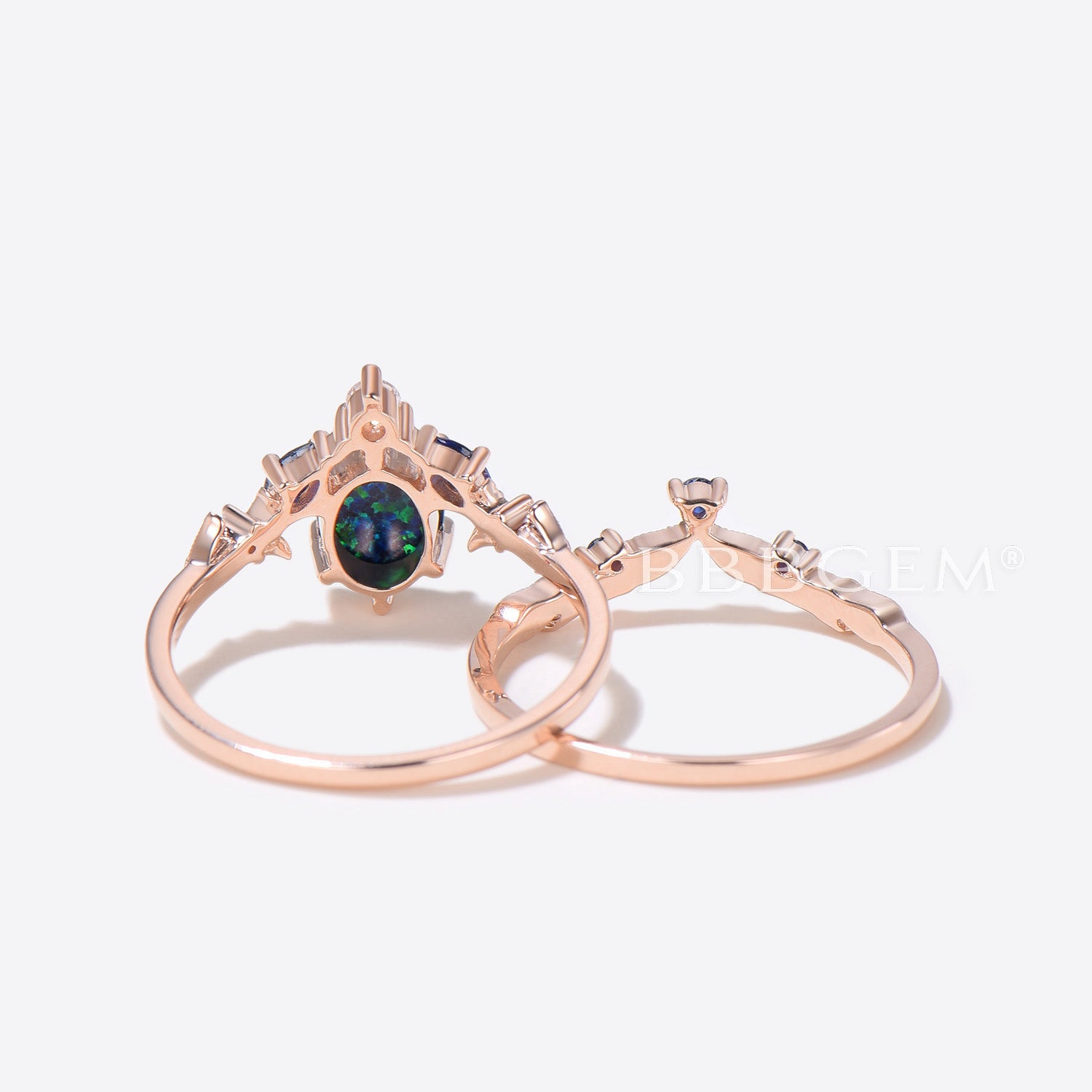Oval Cut Black Opal Engagement Ring - Nature Inspired Leaf Design Bridal Set for Wedding & Proposal | Perfect for Nature Lovers & Unique Bridal Jewelry