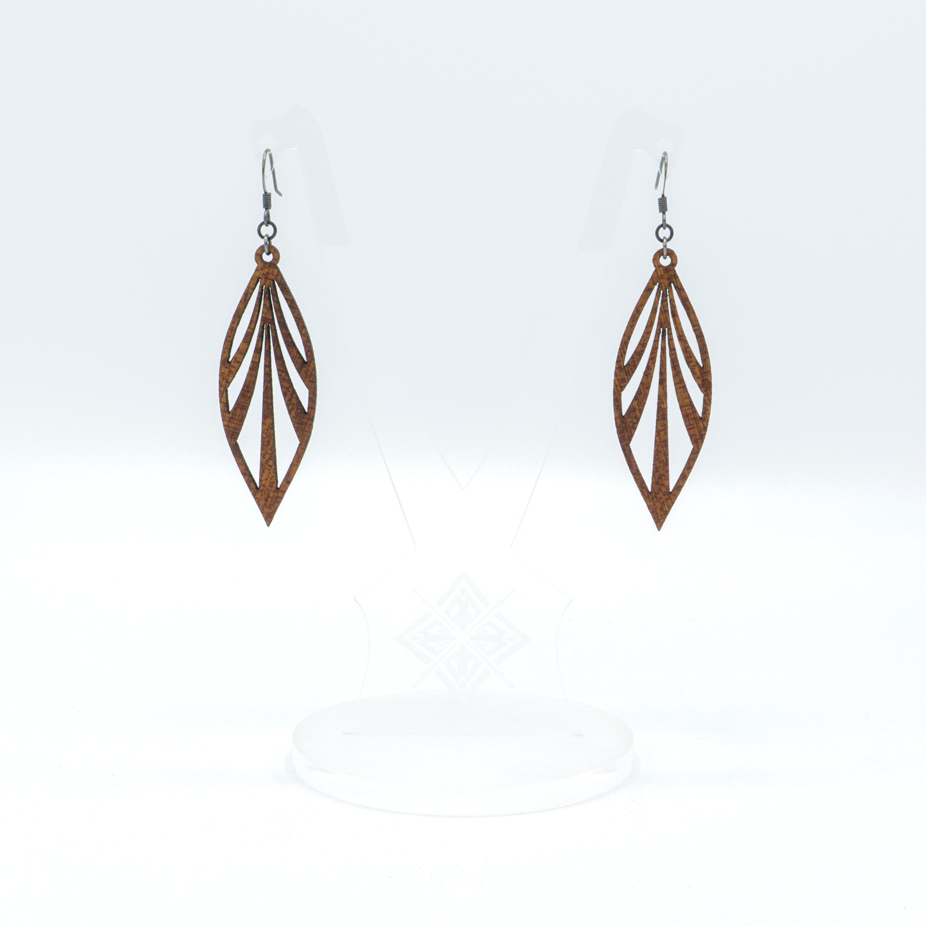 Handmade Sapele Wood Petal Earrings [Size S] - Lightweight & Hypoallergenic Dangle Earrings for Women - Perfect for Boho, Casual & Wedding Accessories