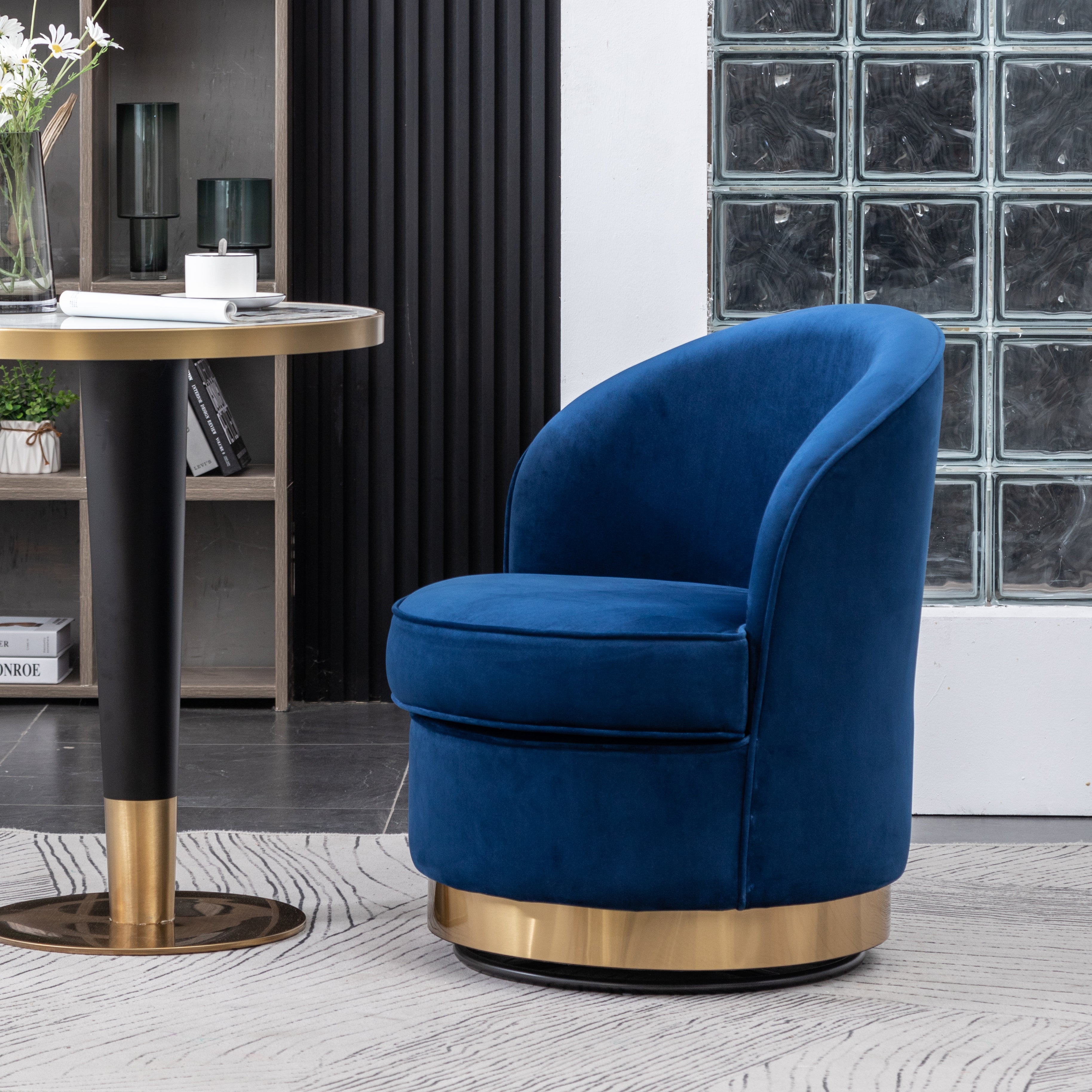 Roundhill Furniture Wania Contemporary Velvet Swivel Chair - Modern Accent Chair with 360° Rotation for Living Room, Bedroom & Office - Plush Velvet Upholstery & Sturdy Metal Base