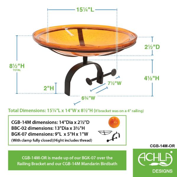 Handmade Mandarin Crackle Glass Birdbath Bowl - Outdoor Garden Decoration for Birds & Wildlife - Perfect for Patio, Yard & Backyard Bird Watching