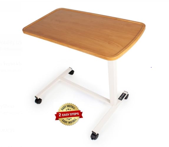 Adjustable Overbed Table with Wheels - Portable Hospital Bed Table for Home & Medical Use, Standing Desk, Rolling Over The Bed Table - Ideal for Patients, Elderly & Home Office (STB 01, White) - Perfect for Meal Tray, Laptop Work & Reading in Bed