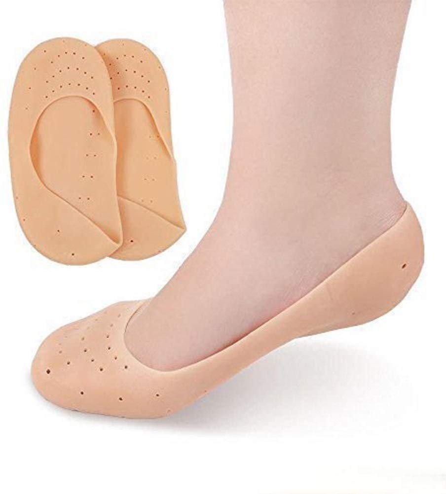 Homesoul Silicone Gel Moisturizing Socks for Dry Cracked Feet - Ultra Soft Foot Care Protector to Prevent Plantar Fissures & Heal Rough Skin (Beige) - Perfect for Overnight Treatment, Spa Days & Winter Foot Care