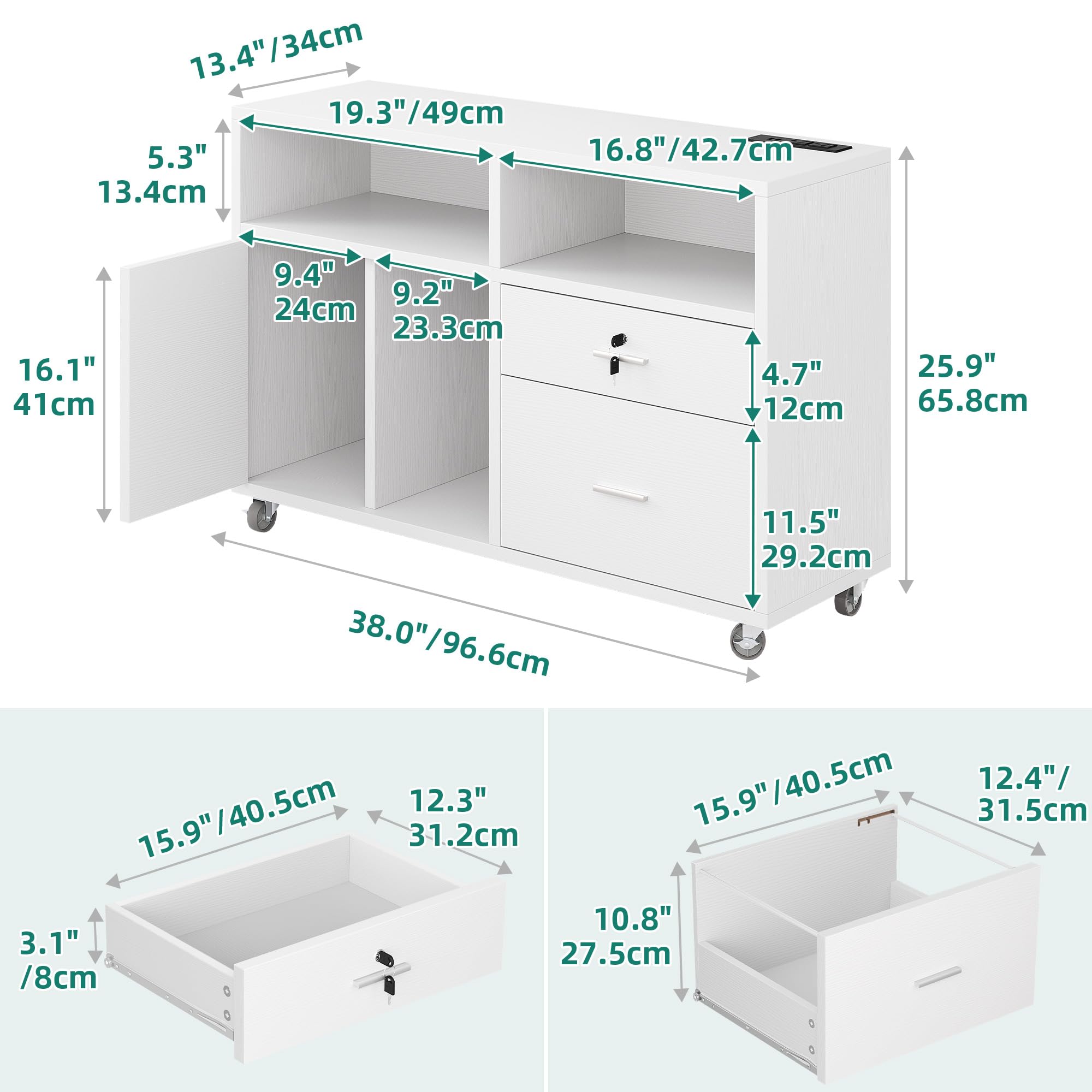 YITAHOME 2-Drawer Wood Lateral File Cabinet - Mobile Storage Cabinet for A4, Letter & Legal Size - Modern Home Office Filing Cabinet with Open Shelves - Perfect for Document Organization & Printer Stand (White)