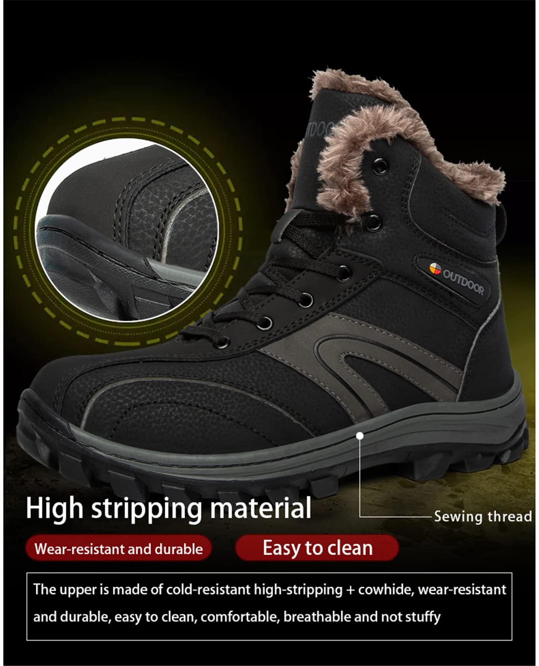 Men's Waterproof Hiking Boots - Winter Warm Fur Lined Snow Boots for Outdoor Trekking & Backpacking | Ideal for Mountain Climbing, Camping & Snowy Adventures