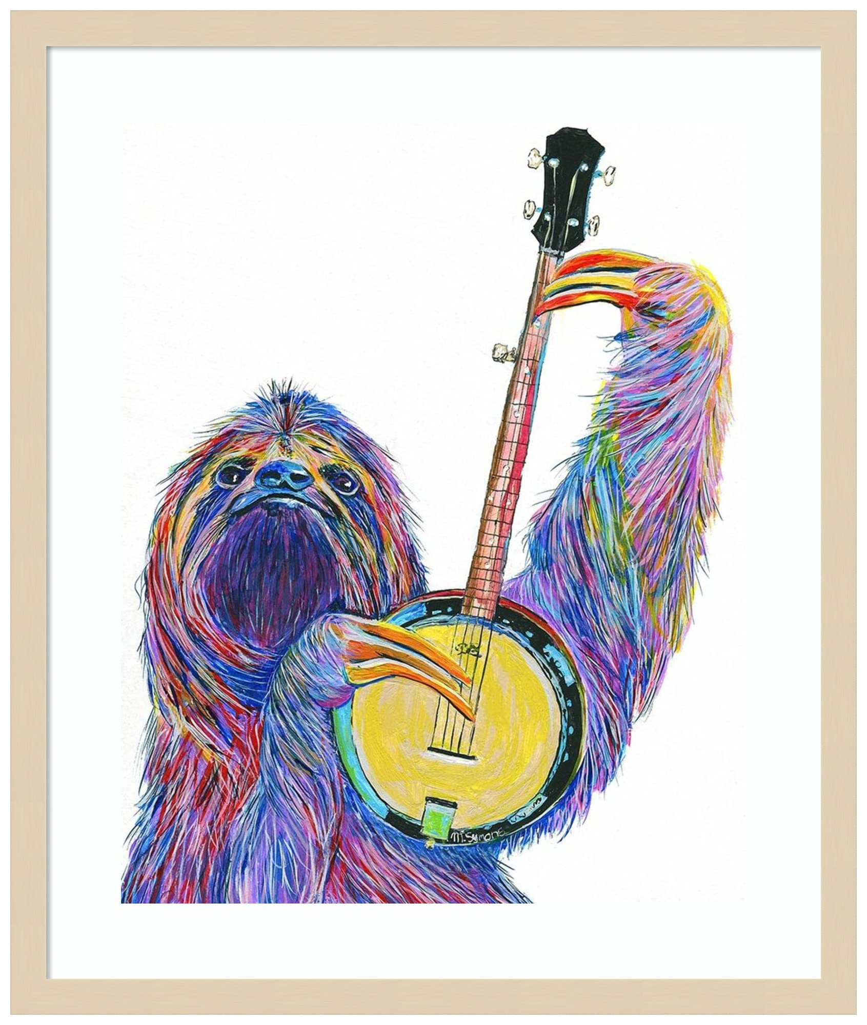 Amanti Art Framed Wall Art Print 25x21 - Slow Banjo by Melissa Symons | Whimsical Animal Wall Decor | Medium Poster Painting for Living Room, Bedroom, Office | Perfect for Home & Business Decor