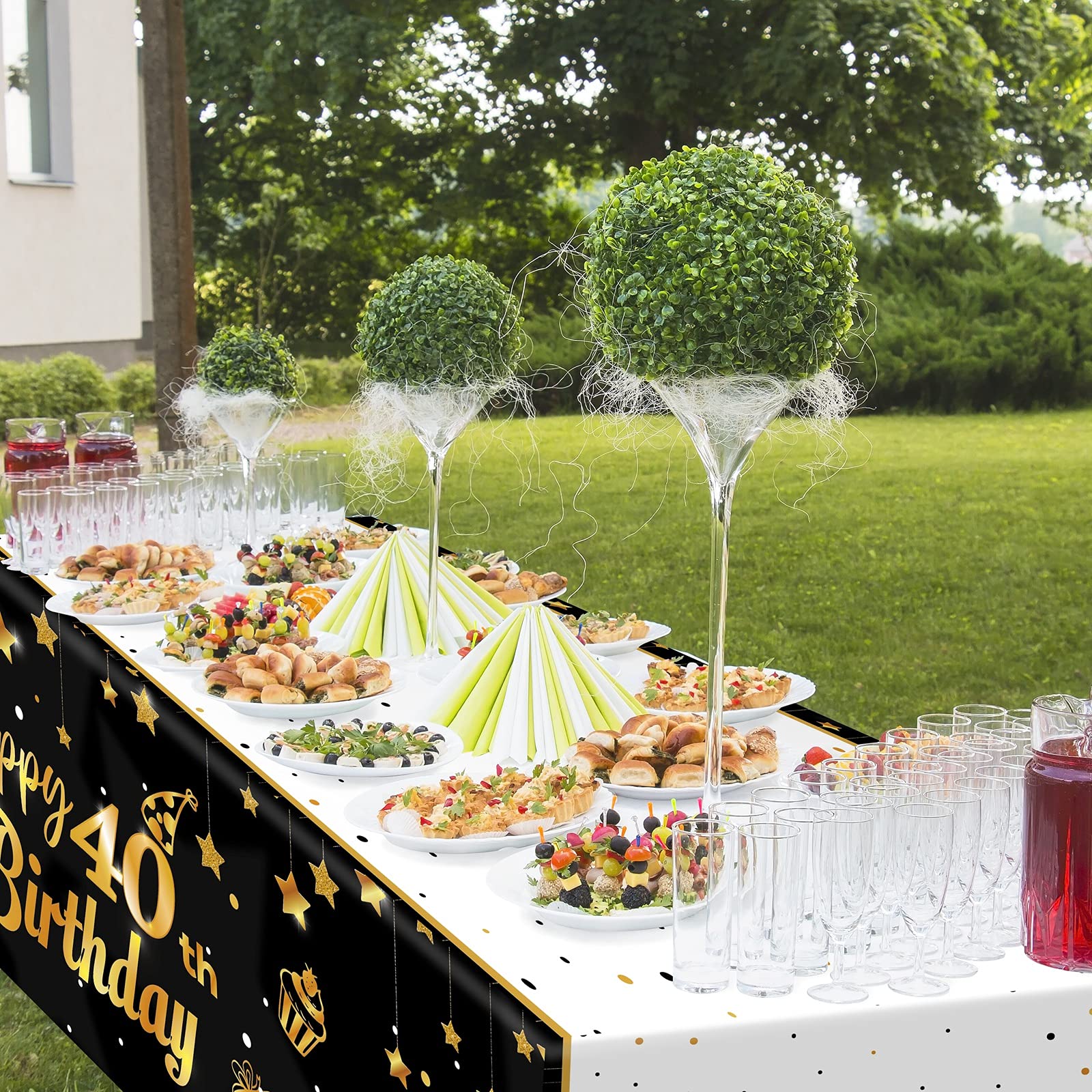 Ruisita 2 Pack Black Gold 40th Birthday Tablecloth Set - Premium Rectangular Table Cover for Indoor & Outdoor Parties, Anniversaries, Celebrations - Perfect for Dining Tables, Buffets, and Decorative Displays