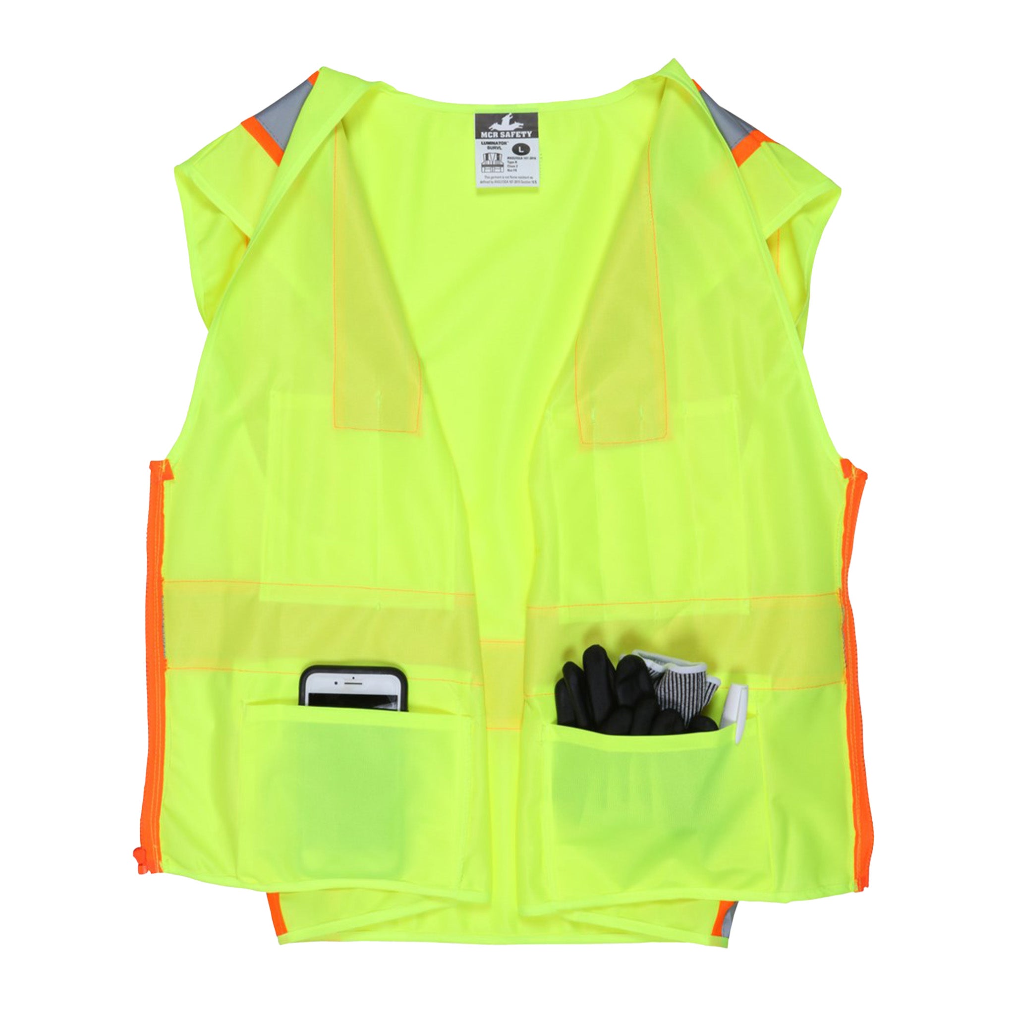 High Visibility Surveyor Safety Vest with Heavy Duty Zipper - ANSI Certified Reflective Work Vest for Construction, Roadside & Outdoor Safety