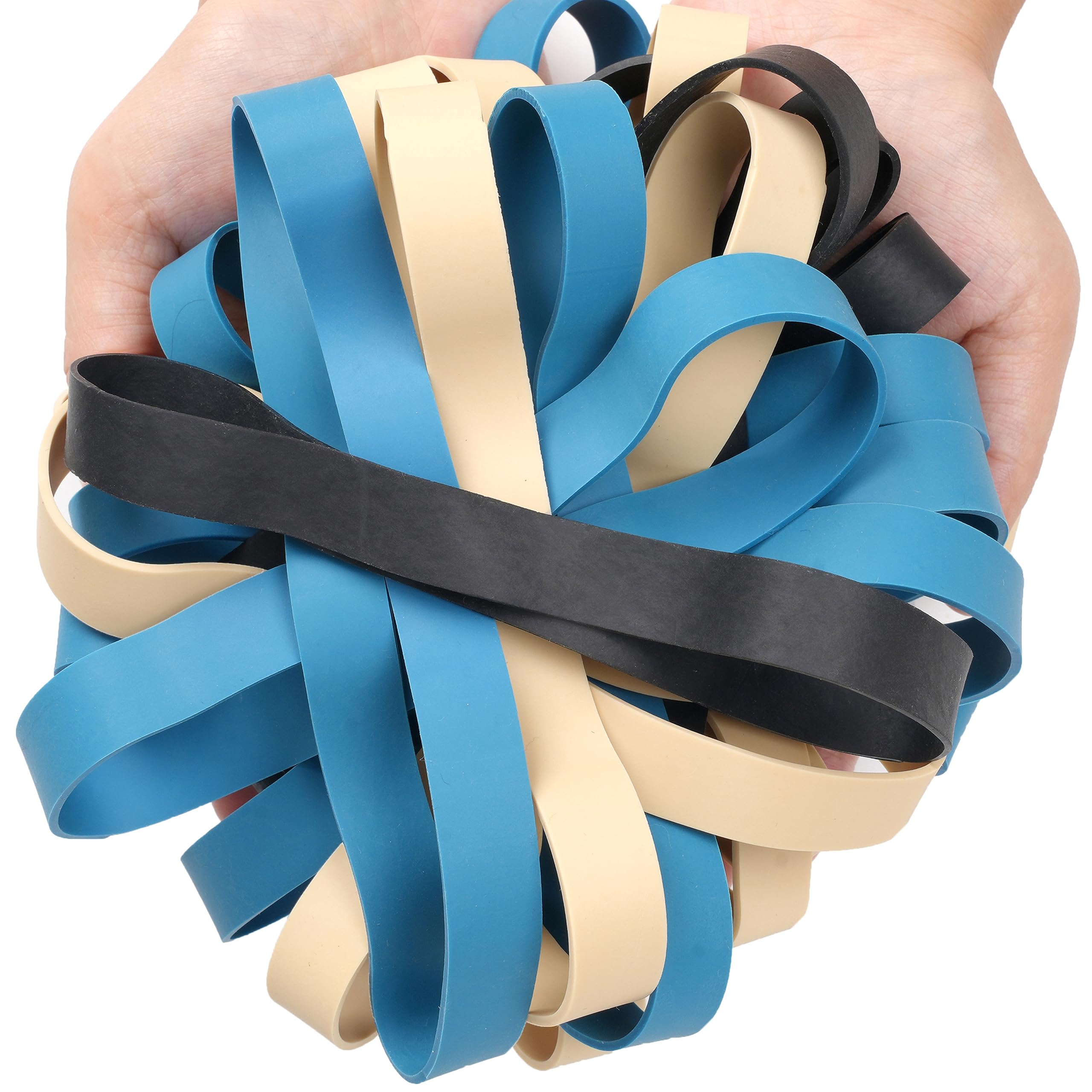 Heavy Duty Rubber Bands Size #107 - 33PCS Large Wide Elastic Bands for Office, File Folders, Trash Cans, Litter Box - Durable Multi-Purpose Rubber Bands (Black, Blue, Light Brown) - Perfect for Organizing, Securing Items & Household Use