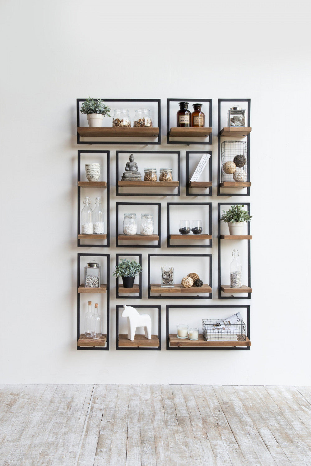 Bayan Metal Frame Wall Box - Teak Wood Storage Organizer for Home & Office Decor | Perfect for Shelves, Entryway, and Living Room