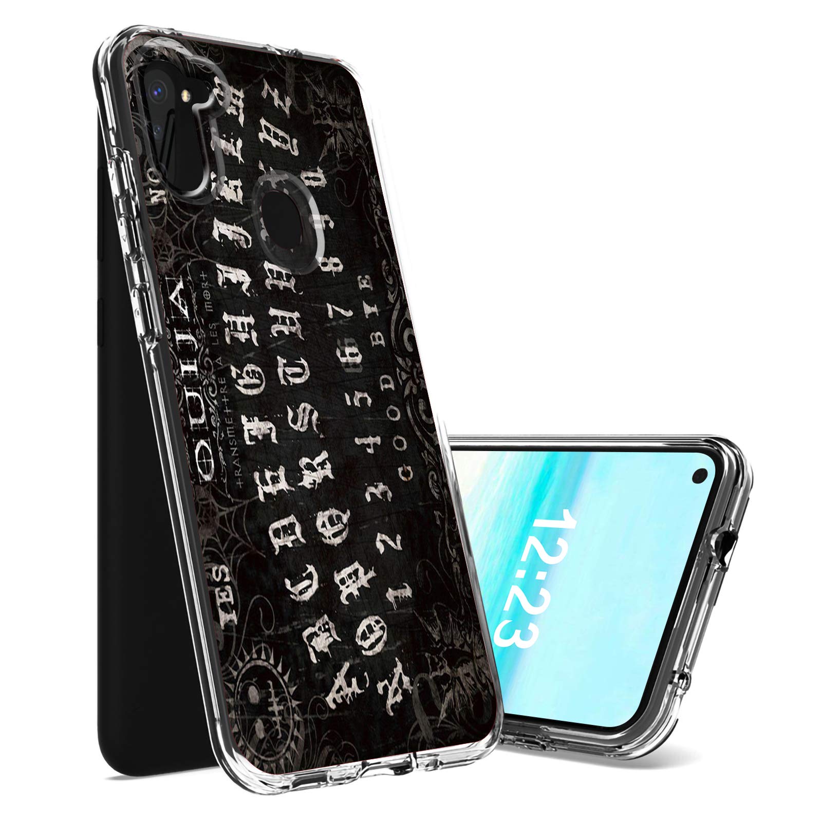 Samsung Galaxy A11 Clear Case - Dual Layer Transparent Acrylic Back with TPU Soft Shockproof Protective Cover | Perfect for Everyday Protection & Halloween Ouija Board Theme