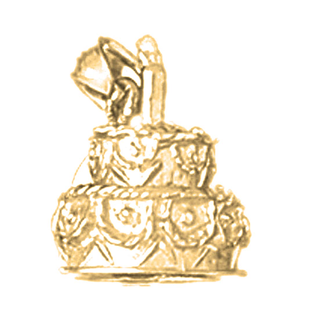 14K Yellow Gold Birthday Cake Pendant Necklace - 15mm Elegant Jewelry Gift for Women, Perfect for Birthdays, Anniversaries & Special Occasions