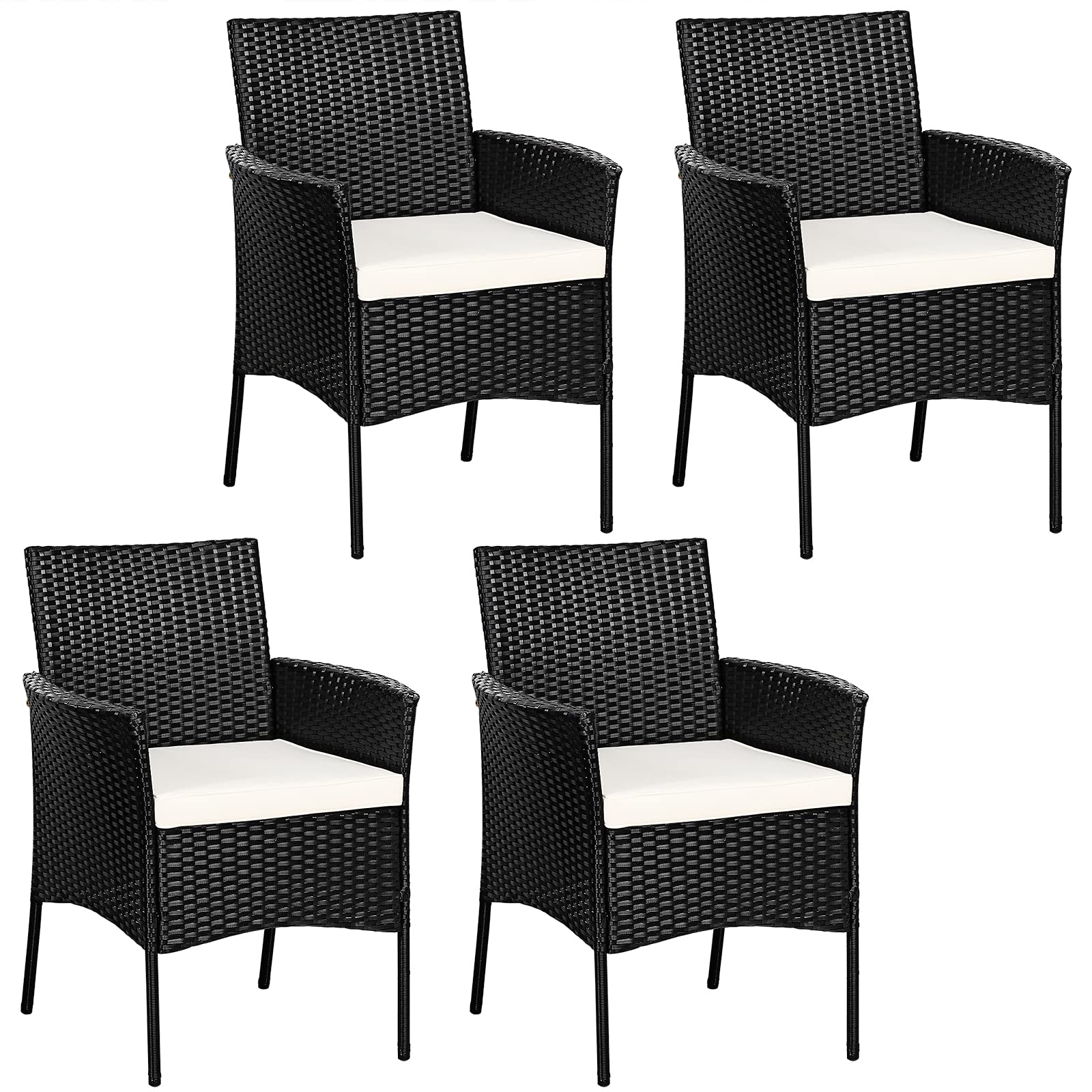 Tangkula 4-Piece Outdoor PE Rattan Patio Chair Set with Removable Cushions - All-Weather Wicker Armchairs for Garden, Poolside, Lawn, Porch & Backyard Dining (Black) | Perfect for Relaxing, Entertaining & Outdoor Gatherings