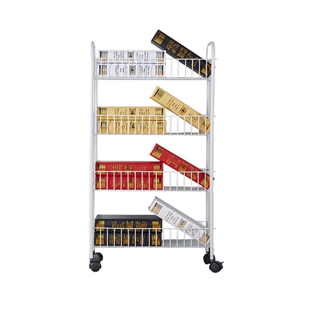 4-Tier Metal Grid Bookshelf with Wheels - Sturdy Bookcase for Books, Photos & Decor | Space-Saving Storage Rack for Living Room, Office & Library | Modern Household Shelf for Organizing & Display
