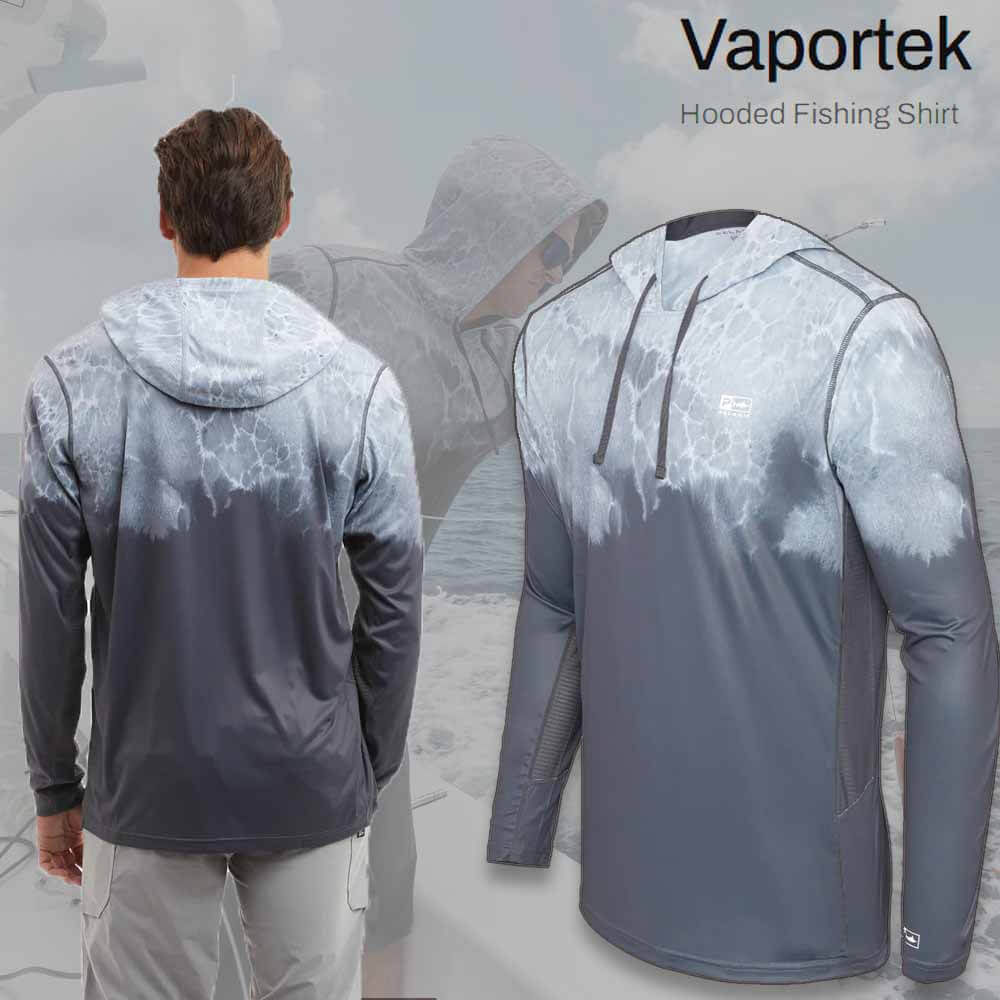 Pelagic Vaportek Hooded Graphite Prop Wash Performance Shirt - Lightweight Fishing Shirt for Men, UPF 50+ Sun Protection, Quick-Dry & Breathable - Ideal for Boating, Fishing & Outdoor Activities