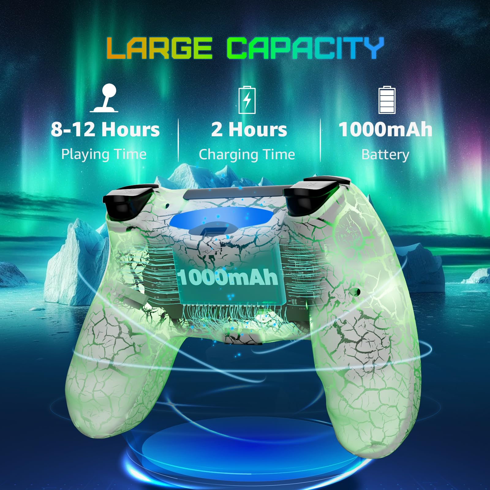 Wireless PS4 Controller for PlayStation 4/Pro/Slim - Adjustable RGB Lighting, 1000mAh Battery, 6-Axis Motion Sensor, Dual Shock Vibration & 3.5mm Audio Jack (White) - Perfect for Gaming, Streaming & Long Play Sessions