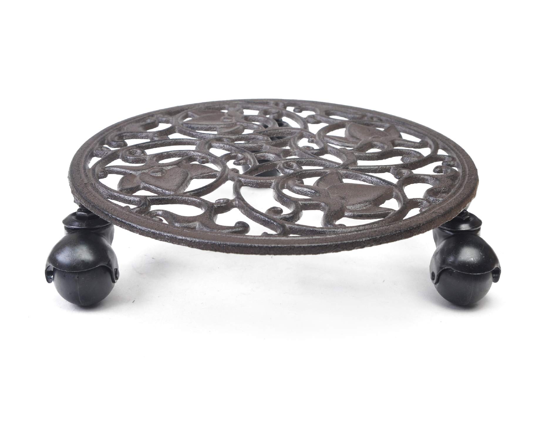 Fasmov Rose Cast Iron Plant Stand with Heavy Duty Wheels - Indoor Outdoor Rolling Planter Trolley for Garden, Patio, and Home Decor - Plant Pot Caddy with Smooth Casters for Easy Mobility
