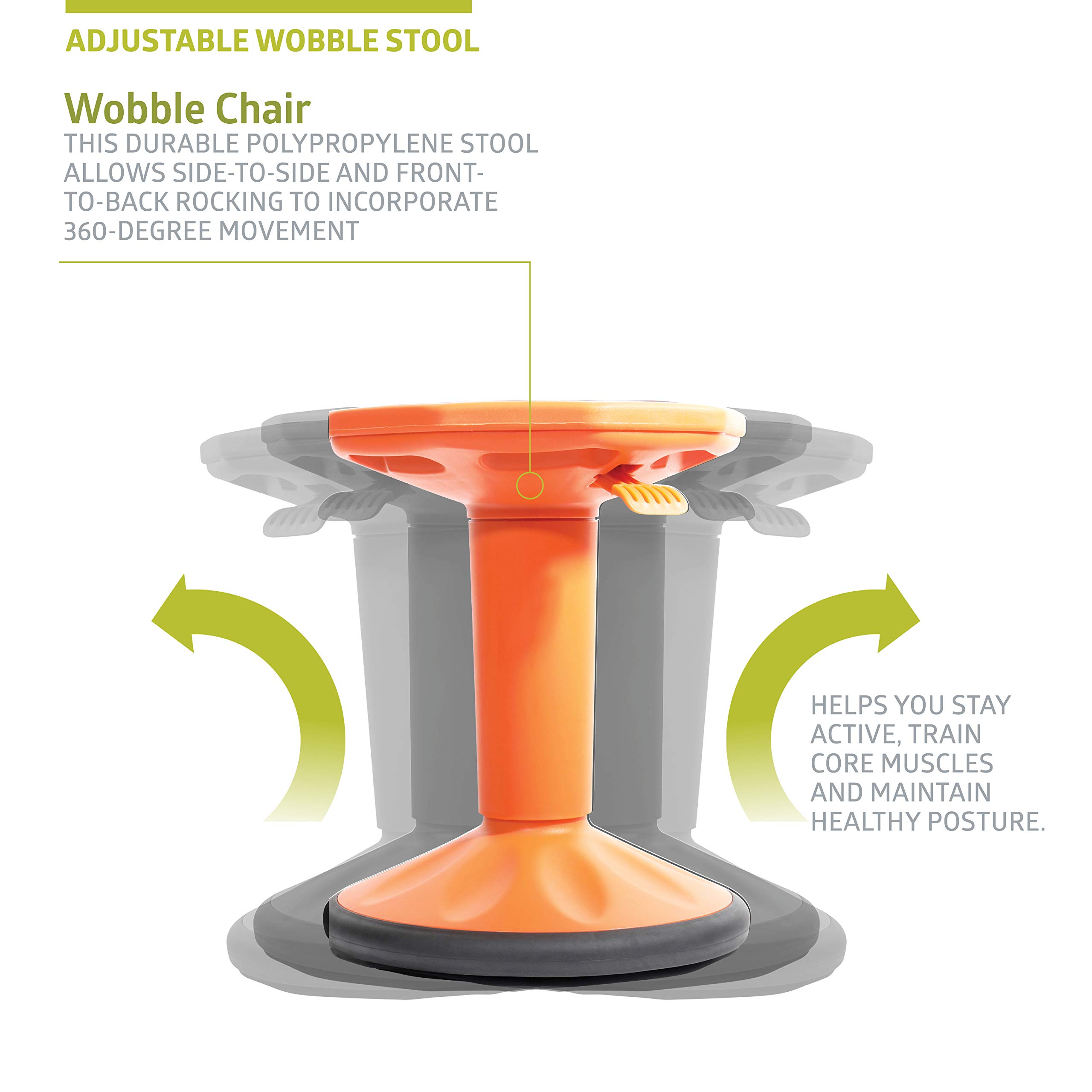 Pearington SitFree Height Adjustable Wobble Stool - Active Flexible Seating Chair for Kids & Adults - Ergonomic Office & School Chair - Orange - Perfect for Home Office, Classroom & ADHD Focus