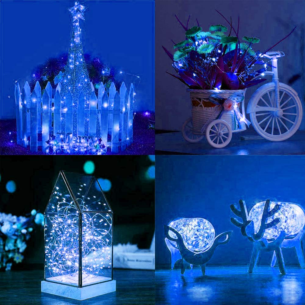XUNATA 33ft LED String Lights with Remote Control - 100 LED 8 Modes Dimmable Outdoor Christmas Lights | Waterproof Copper Wire Fairy Lights for Holiday, Patio, Garden, Wedding & Party Decor (Blue)