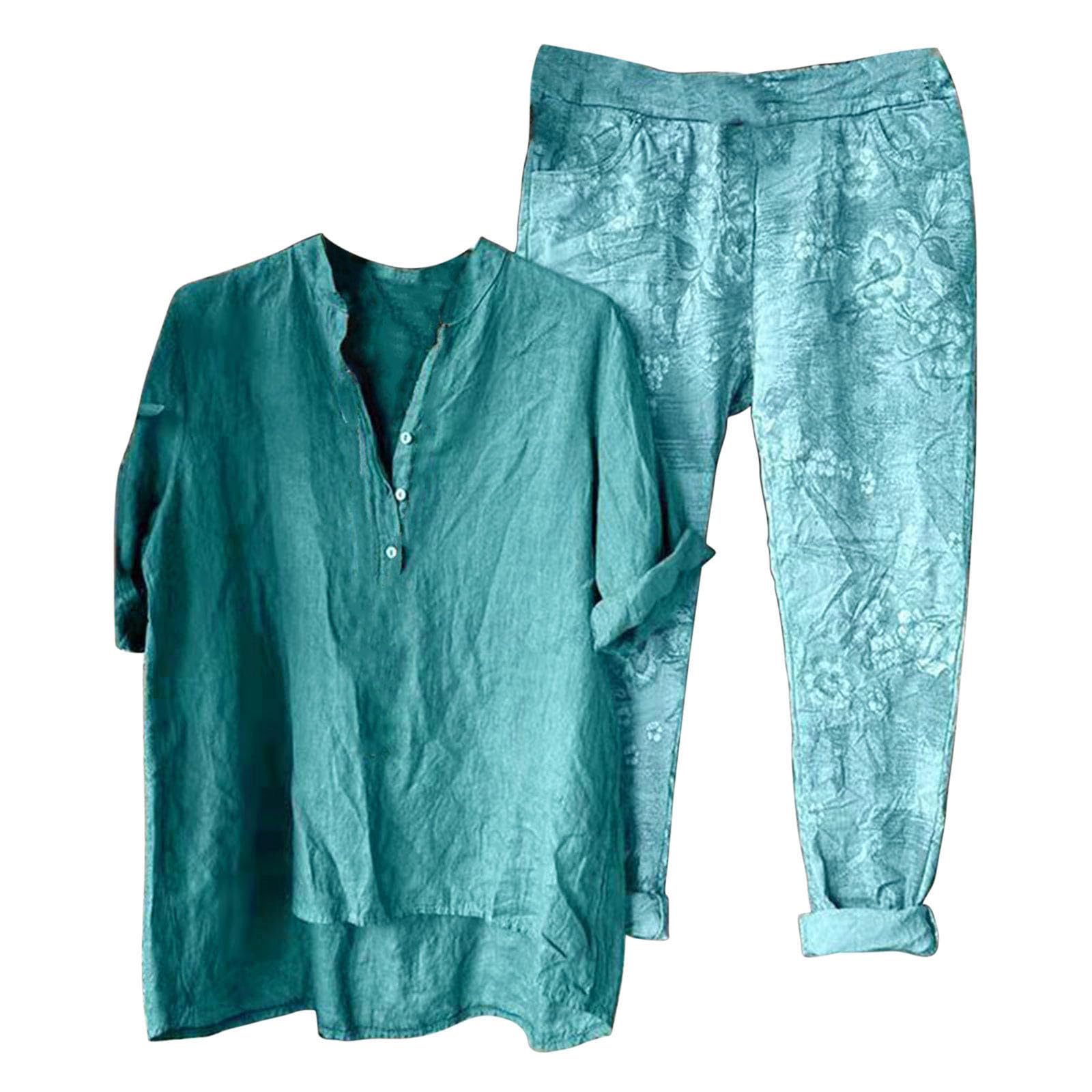 Oelaio Women's 2-Piece Lounge Set - Pink Old Money Style Outfit & Matching Shorts | Tropical Vacation Wear, Casual Sweatsuit for Home, Beach & Relaxation