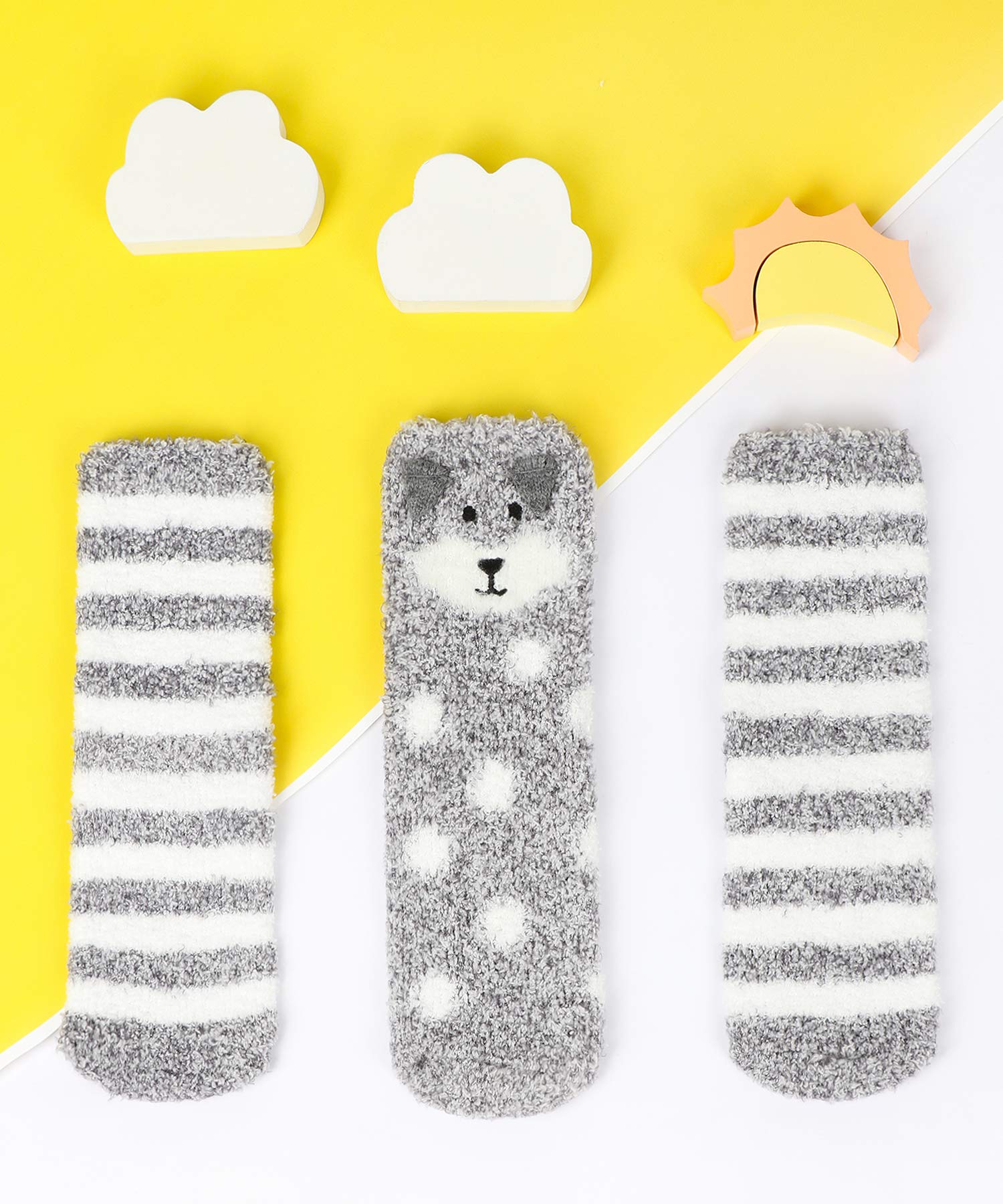 Panda Bros Girls Warm Fuzzy Fluffy Non-Slip Slipper Socks for Kids - 3 Pairs Cozy Winter Socks for Indoor & Outdoor Wear