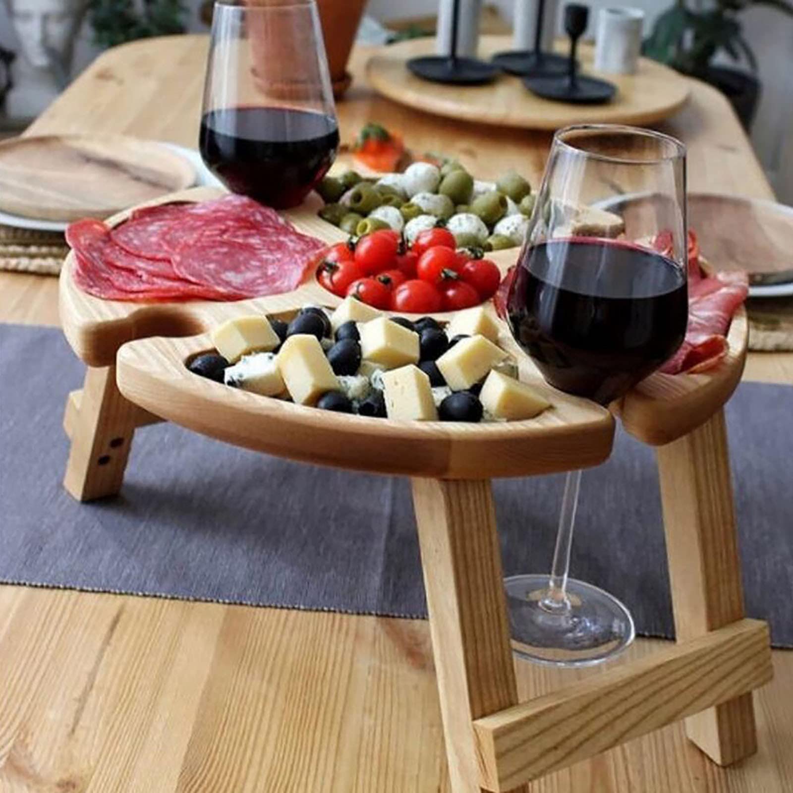 Tiffuniess Portable Folding Picnic Table with Wine Glass Rack - Collapsible Outdoor Table for Garden, Travel & Camping - Perfect Gift for Wine Lovers (Striped Design) - Ideal for Backyard BBQs, Beach Parties & Picnics