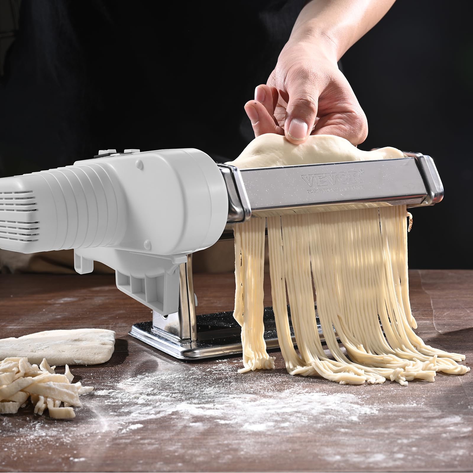 VEVOR Electric Pasta Maker Machine - 9 Adjustable Thickness Settings, Stainless Steel Noodle Roller & Cutter - Professional Pasta Making Kit for Homemade Spaghetti, Fettuccine, Lasagna - Ideal for Italian Cuisine, Family Cooking & Restaurant Use