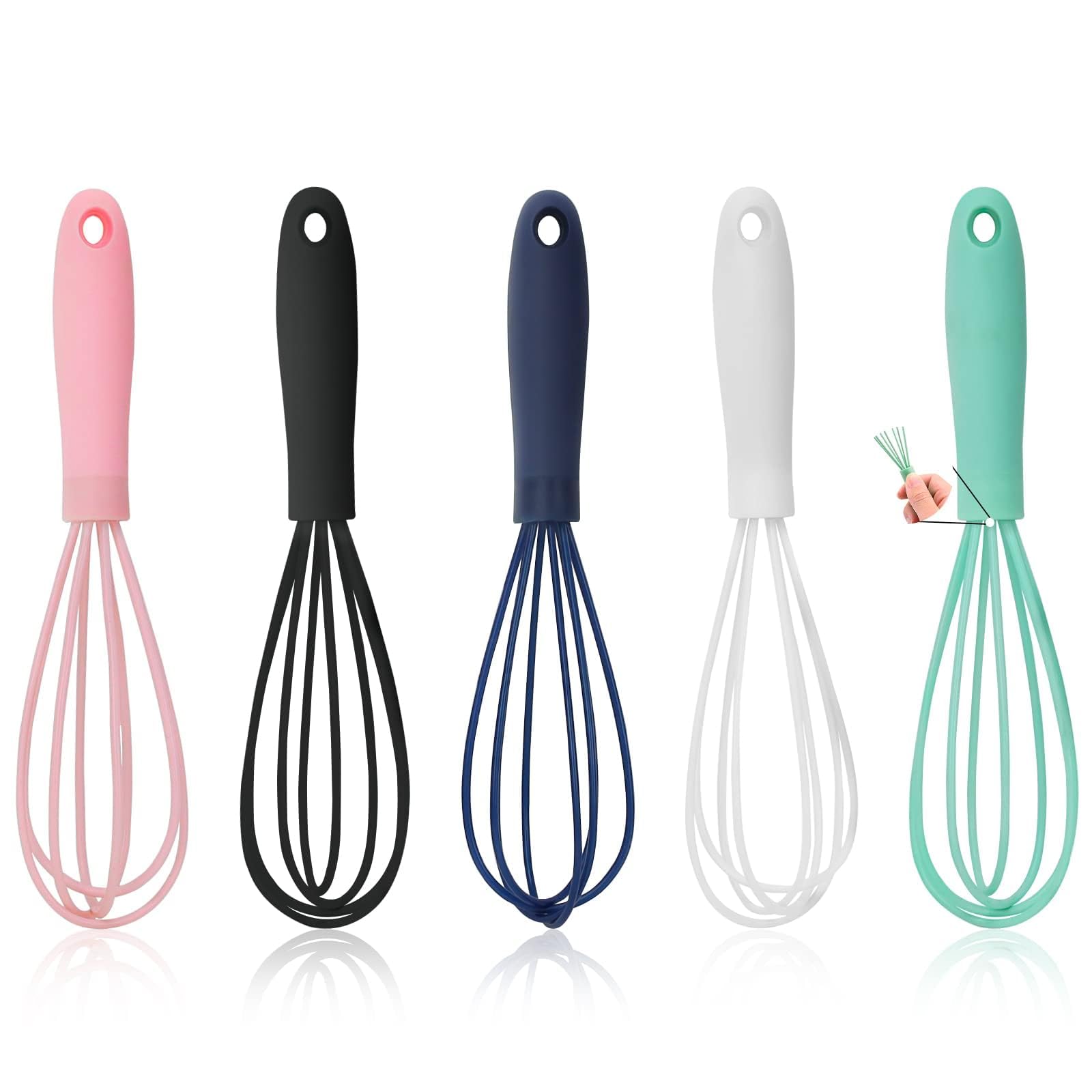 5-Piece Silicone Mini Whisks Set - Stainless Steel Dough Whiskers, Non-Stick Tiny Balloon Wire Whisks for Baking, Cooking & Mixing - Perfect for Eggs, Milk Frothing, Cake Batter, Pancakes & Dessert Preparation