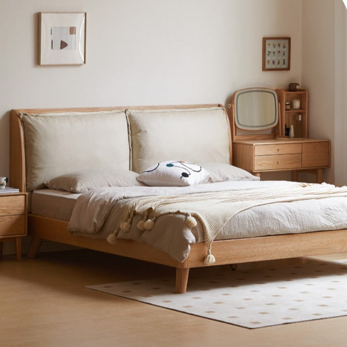 Premium Oak Solid Wood Frame with Top Grain Leather Upholstery & Technical Fabric Bed - Perfect for Modern Bedrooms, Guest Rooms & Luxury Home Decor