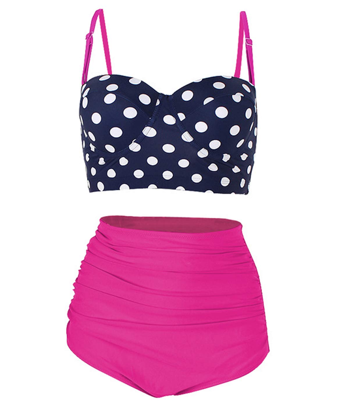 Vintage Polka Dot Underwire High Waisted Swimsuit Bikini - Retro Pin Up Bathing Suit for Women (Large, Pink) | Perfect for Beach Vacations, Pool Parties & Summer Fashion