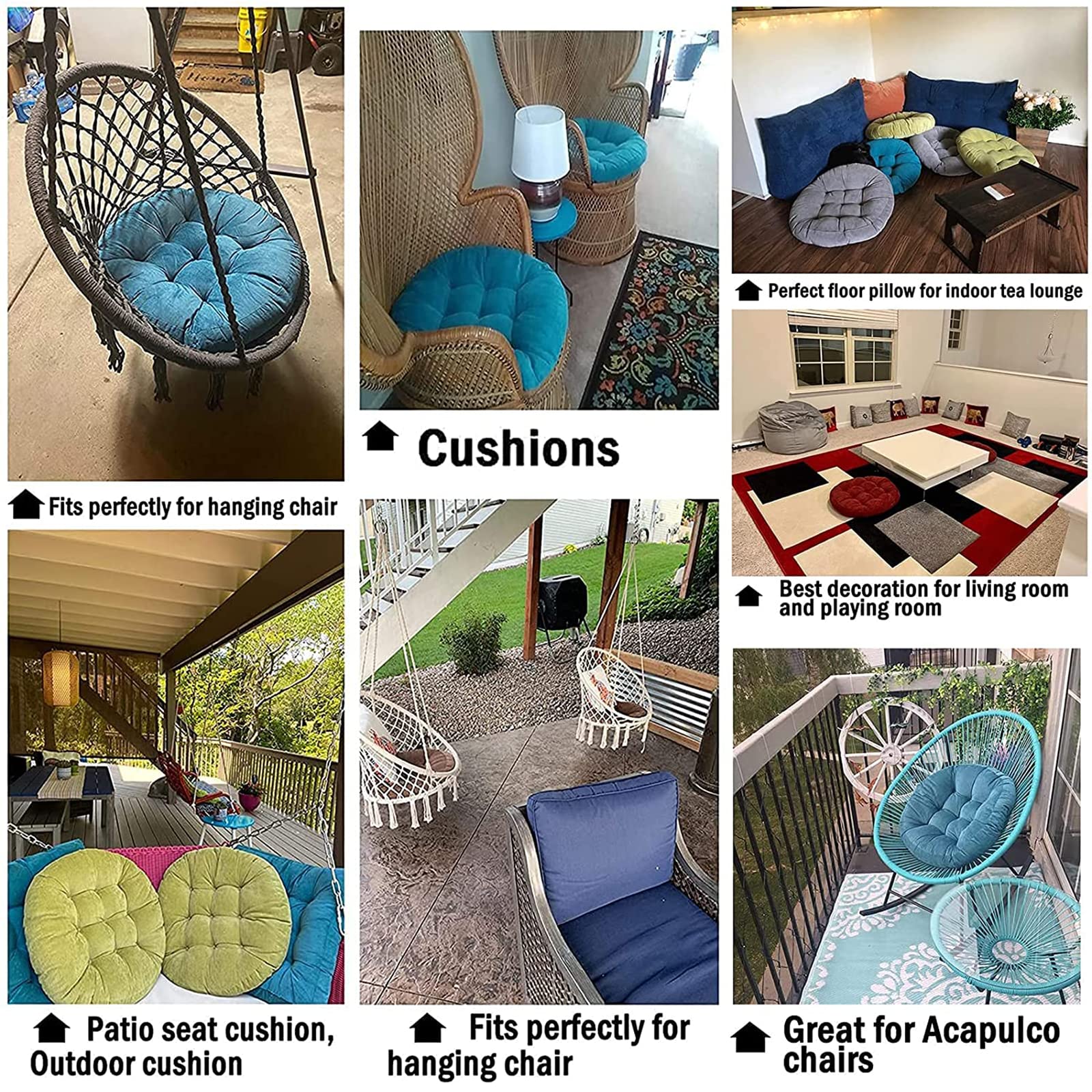 Premium Round Velvet Floor Cushion Set of 2 - Soft Crystal Velvet Seat Pillows for Indoor/Outdoor Use, Hanging Swing Chairs, Window Seats & Meditation (Dark Gray, 42cm/17in) - Cozy Home Decor & Boho Lounge Accessories