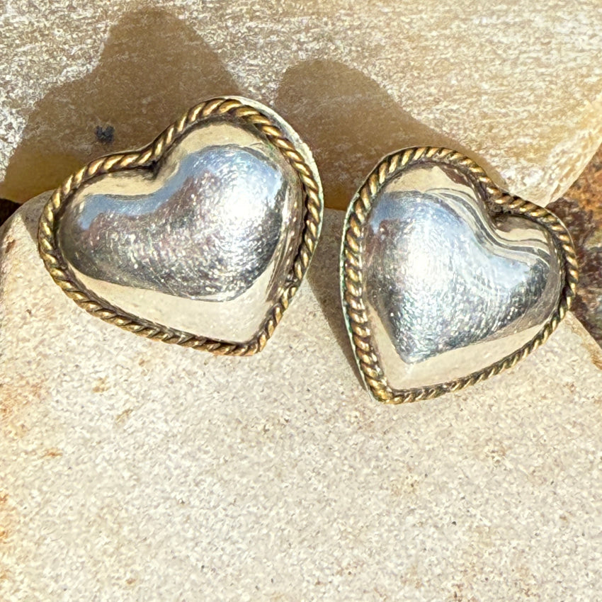 Sterling Silver Puffy Heart Stud Earrings for Women - Dainty Pierced Post Earrings Handmade in Mexico - Perfect for Valentine's Day, Anniversary & Everyday Wear