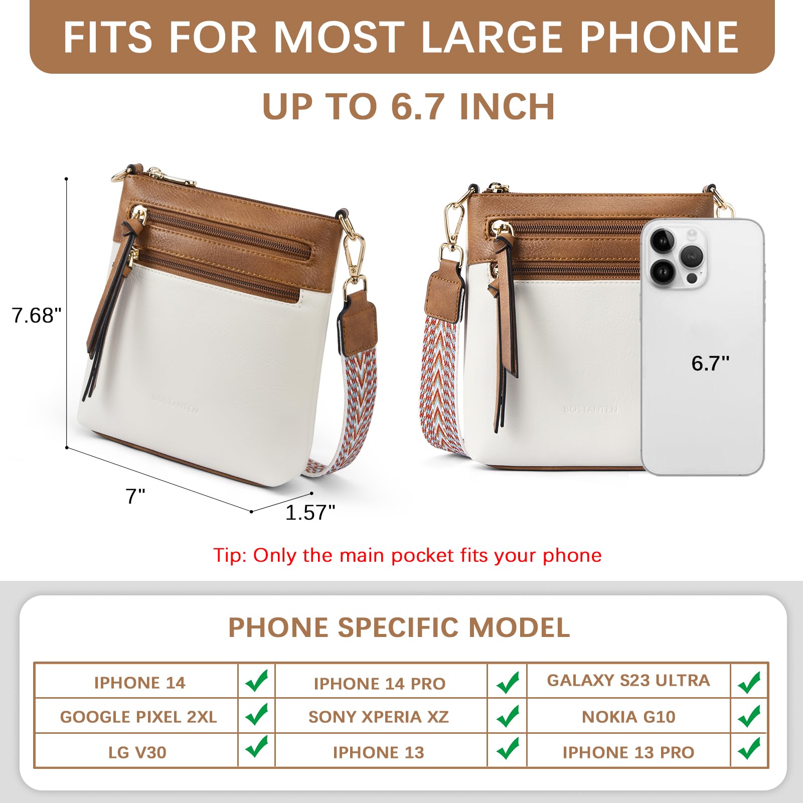 BOSTANTEN Women's Crossbody Bag - Trendy Vegan Leather Shoulder Purse with Adjustable Strap & Zipper Pocket | Perfect for Work, Travel & Everyday Use