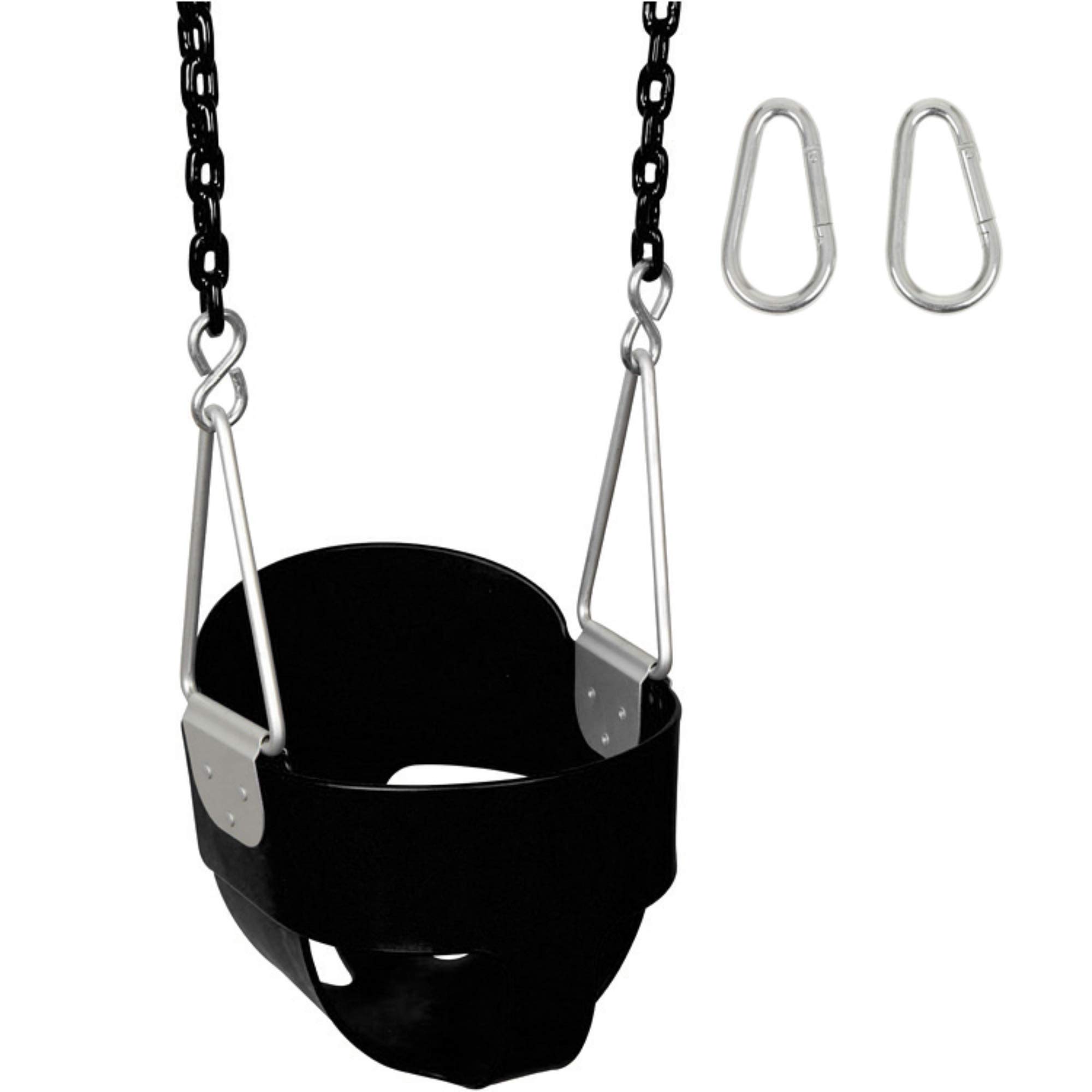 Swing Set Stuff Inc. Highback Full Bucket Swing Seat (Black) - 5.5 Ft. Weather-Resistant Coated Chain with SSS Logo Sticker - Perfect for Backyard Playgrounds, Parks, and Outdoor Swing Sets