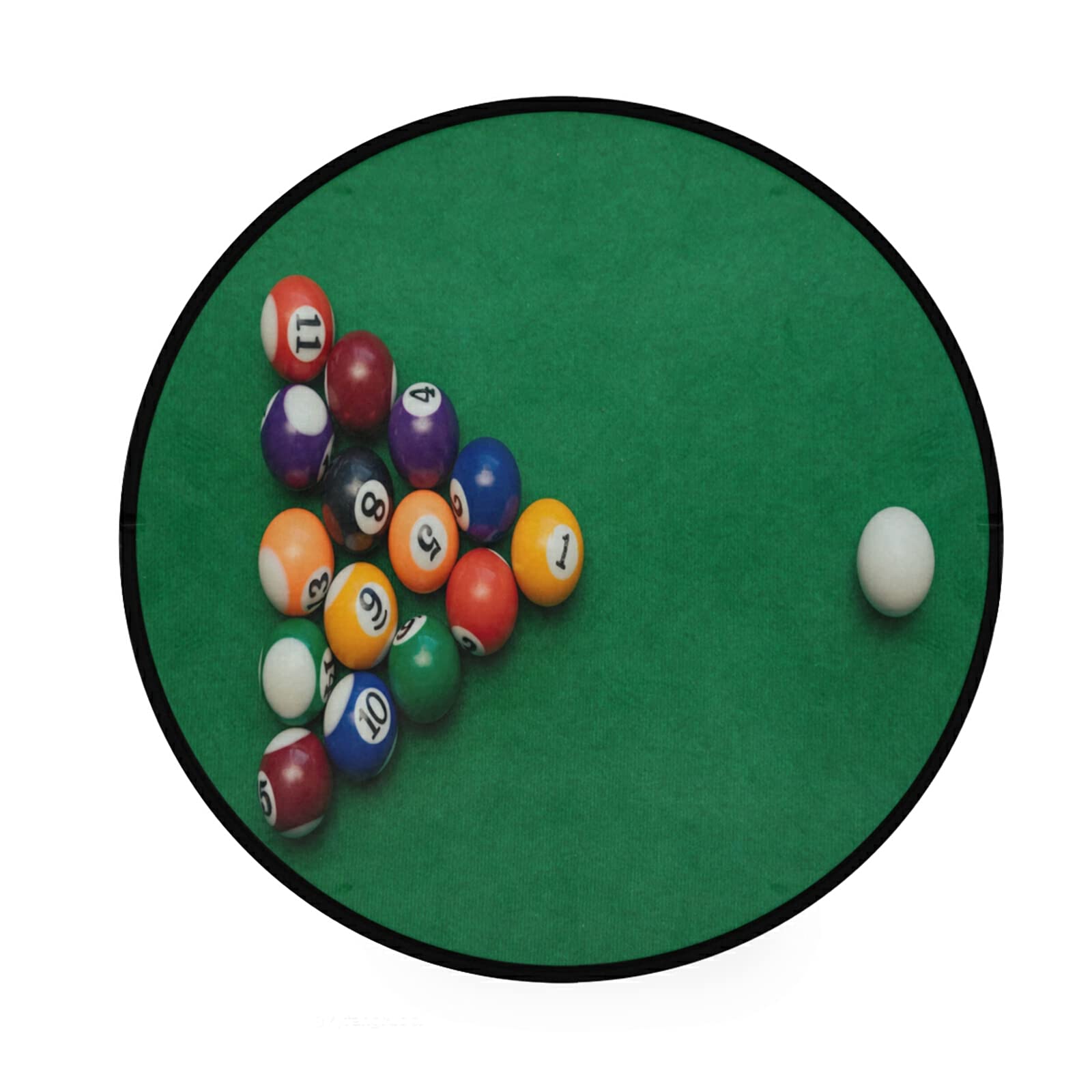 ALAZA American Billiards Pool Table Design Round Area Rug - 3' Diameter (92 cm) Green Felt Carpet for Living Room, Bedroom, Game Room Decor | Perfect for Billiard Lovers & Home Entertainment Spaces