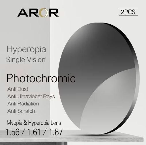 Aror Single Vision Aspheric Photochromic Lenses - Clear to Dark Transition Glasses for Indoor & Outdoor Use | UV Protection & Anti-Glare for Driving, Reading & Daily Activities