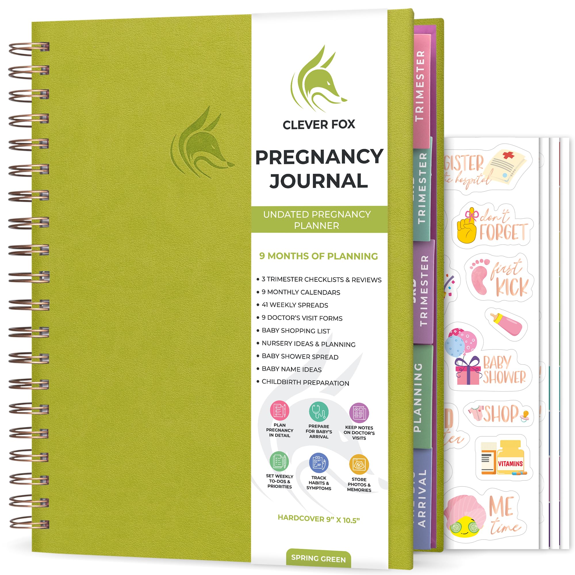 Clever Fox Pregnancy Planner & Memory Book - Baby Keepsake Journal for Expecting Moms, First Time Mothers Gift (Spring Green, 9x10.5 inches) - Perfect for Tracking Baby Bumps, Ultrasound Photos & Creating Lasting Memories