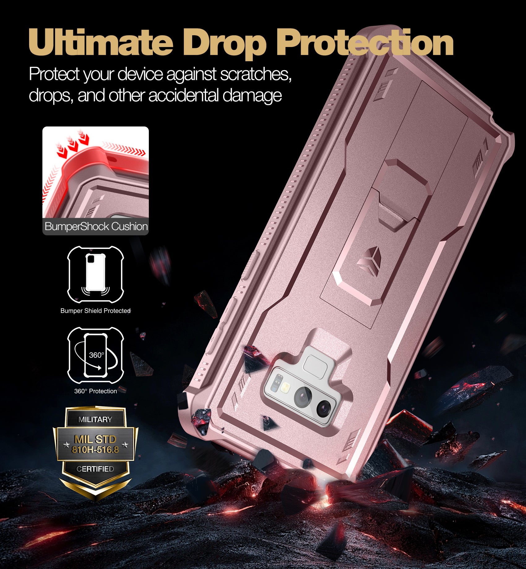 Durable Shockproof Rugged Case for Samsung Galaxy Note 9 with Built-in Kickstand & Screen Protector - Full Body Protection for Outdoor, Work & Daily Use