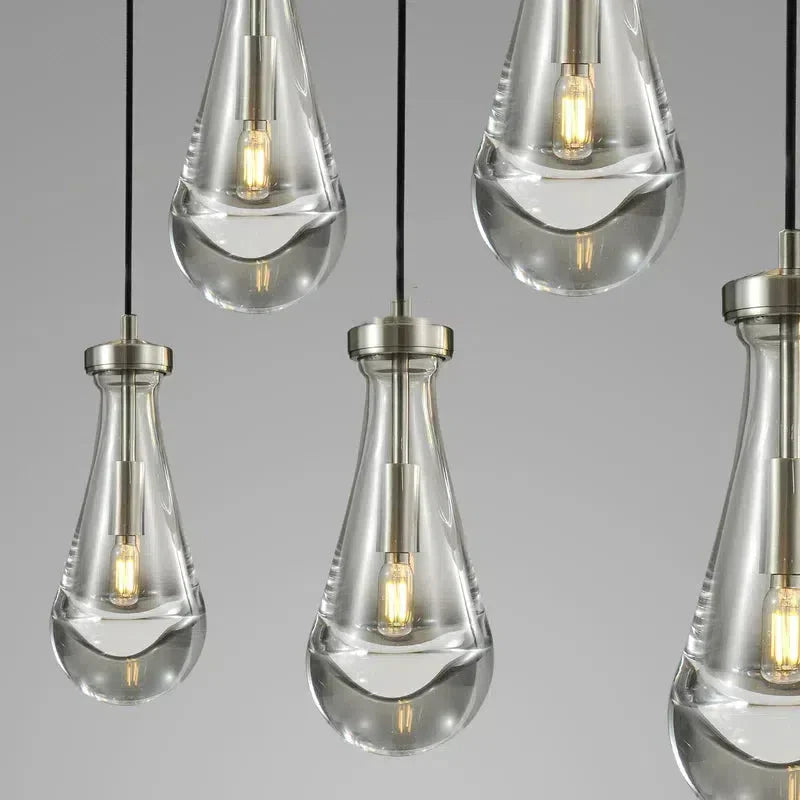 36 Inch Raindrop Linear Chandelier with 5 Lights - Modern Crystal Pendant Lighting for Dining Room, Kitchen Island & Entryway