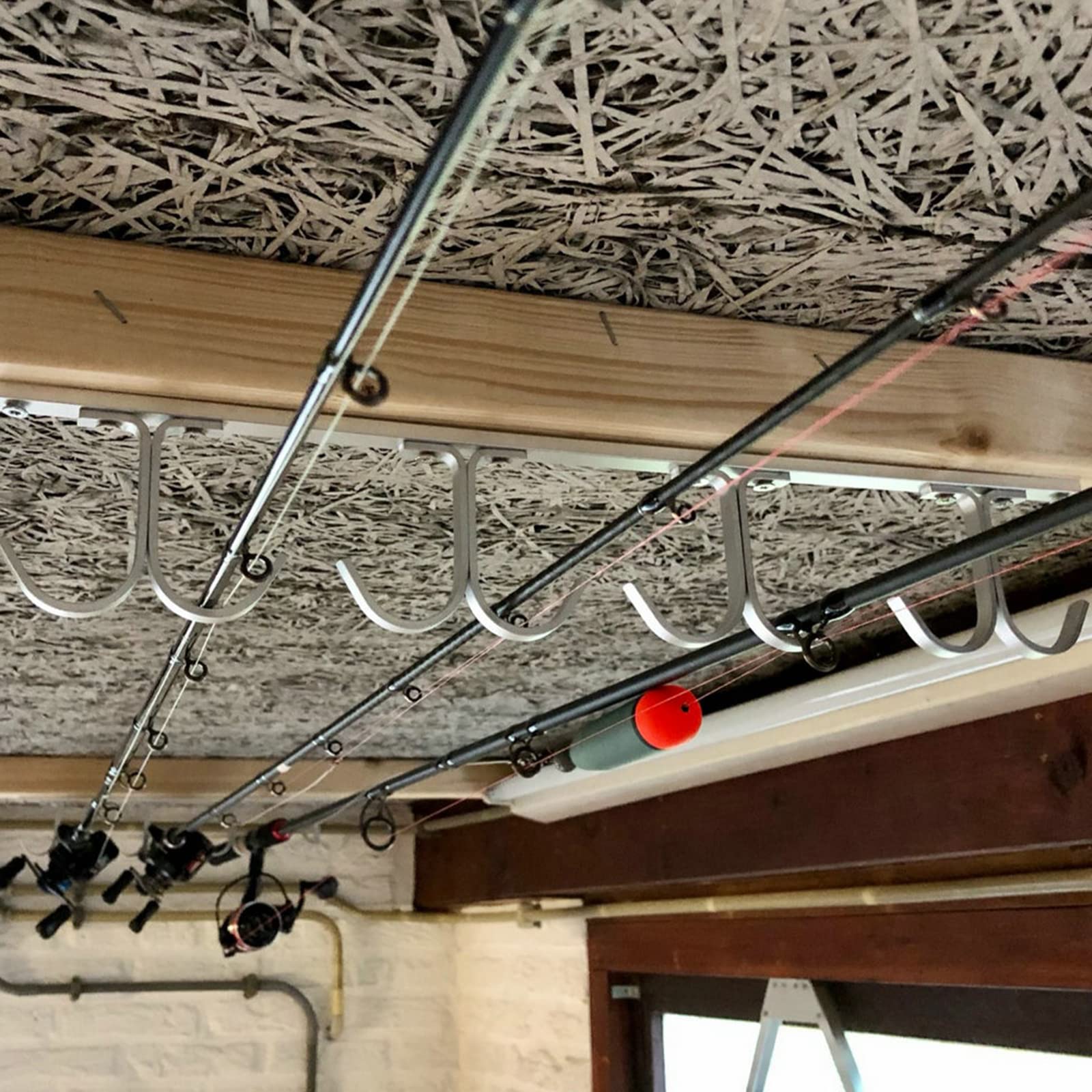 8-Rod Aluminum Alloy Fishing Pole Holder - Heavy Duty Ceiling Storage Rack for Fishing Rods - Garage, Cabin & Basement Organizer - Perfect for Anglers & Fishing Gear Storage