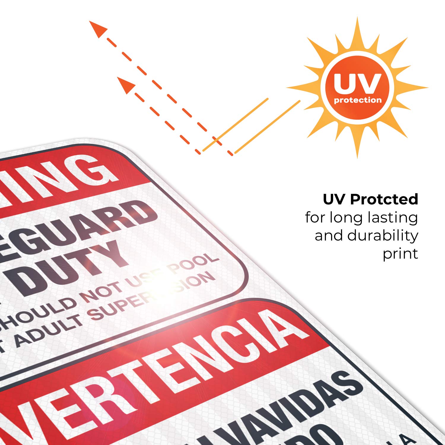 Bilingual No Lifeguard On Duty Sign - Spanish/English 12x18 Inch | 3M EGP Reflective .063 Aluminum | Fade Resistant & Easy Mounting | Indoor/Outdoor Safety Sign | Made in USA | Perfect for Pools, Beaches & Water Parks