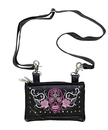 Women's Pink Studded Rose Skull Hip Bag Purse - Stylish Crossbody Bags for Women, Gothic Fashion Accessory for Concerts, Parties & Everyday Use