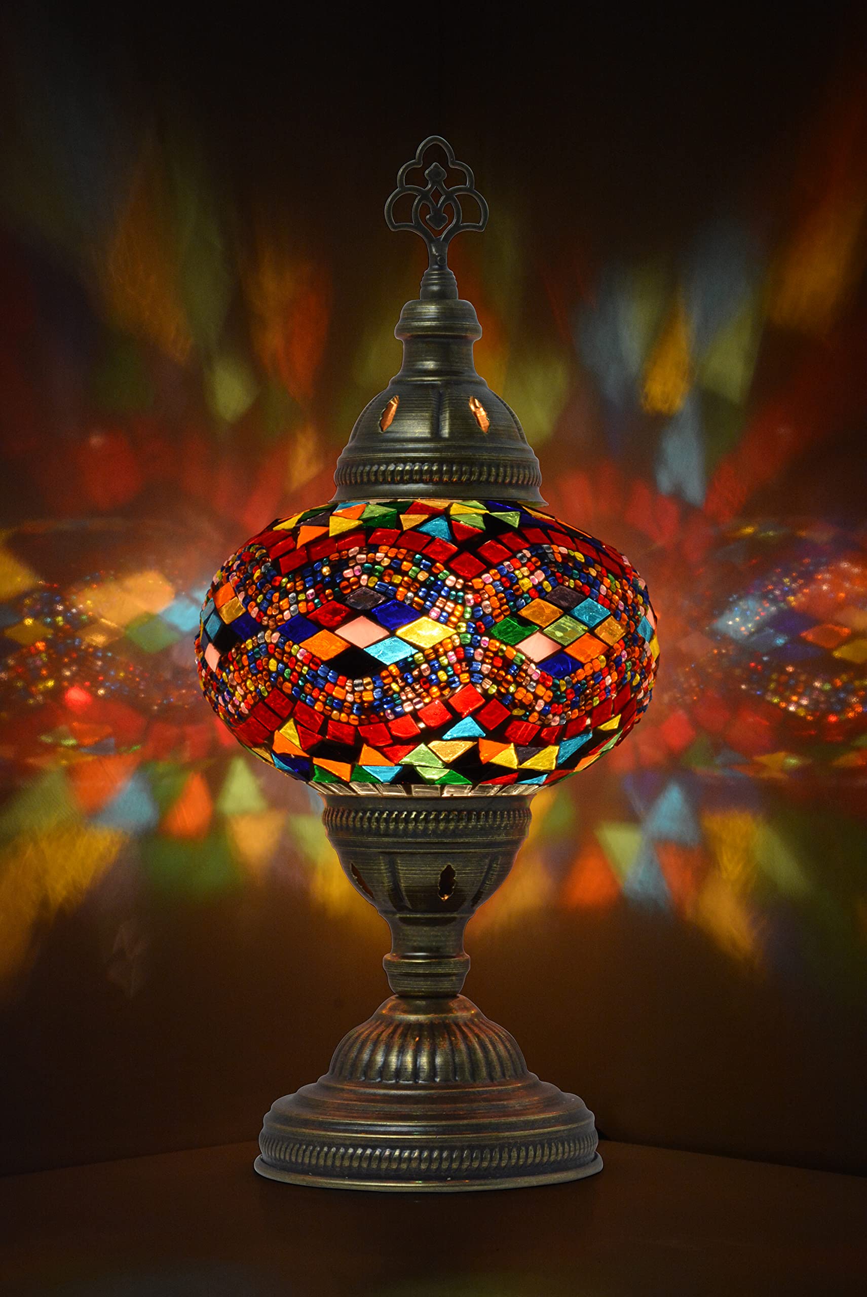 Mozaist Turkish Mosaic Table Lamp - Antique Moroccan Stained Glass Tiffany Style Desk & Bedside Lamp with US Plug & E12 Socket - Perfect for Boho Home Decor, Living Room Accent & Bedroom Night Light