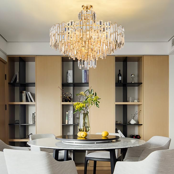 RUNNUP 13-Light Gold Crystal Tiered Pendant Chandelier - 31.5