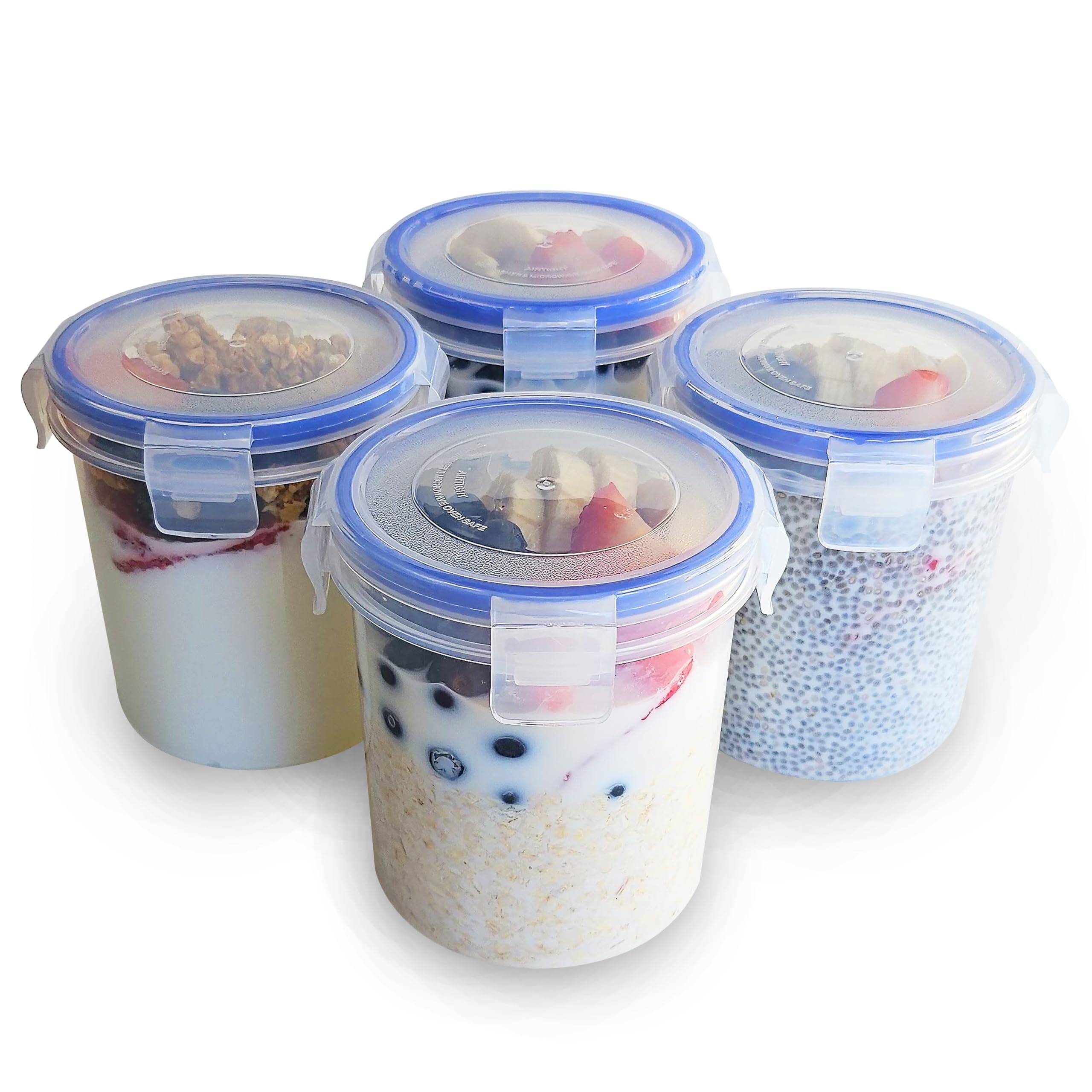 16 oz Overnight Oats Containers with Lids (4-Pack) - Airtight Plastic Storage Jars for Cereal, Yogurt & Meal Prep - Portable Breakfast Containers for Office, Gym & Travel