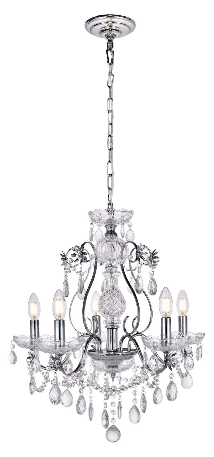 Voltaire 5-Light Chrome Chandelier - Modern Ceiling Light Fixture for Dining Room, Bedroom, or Living Room Decor