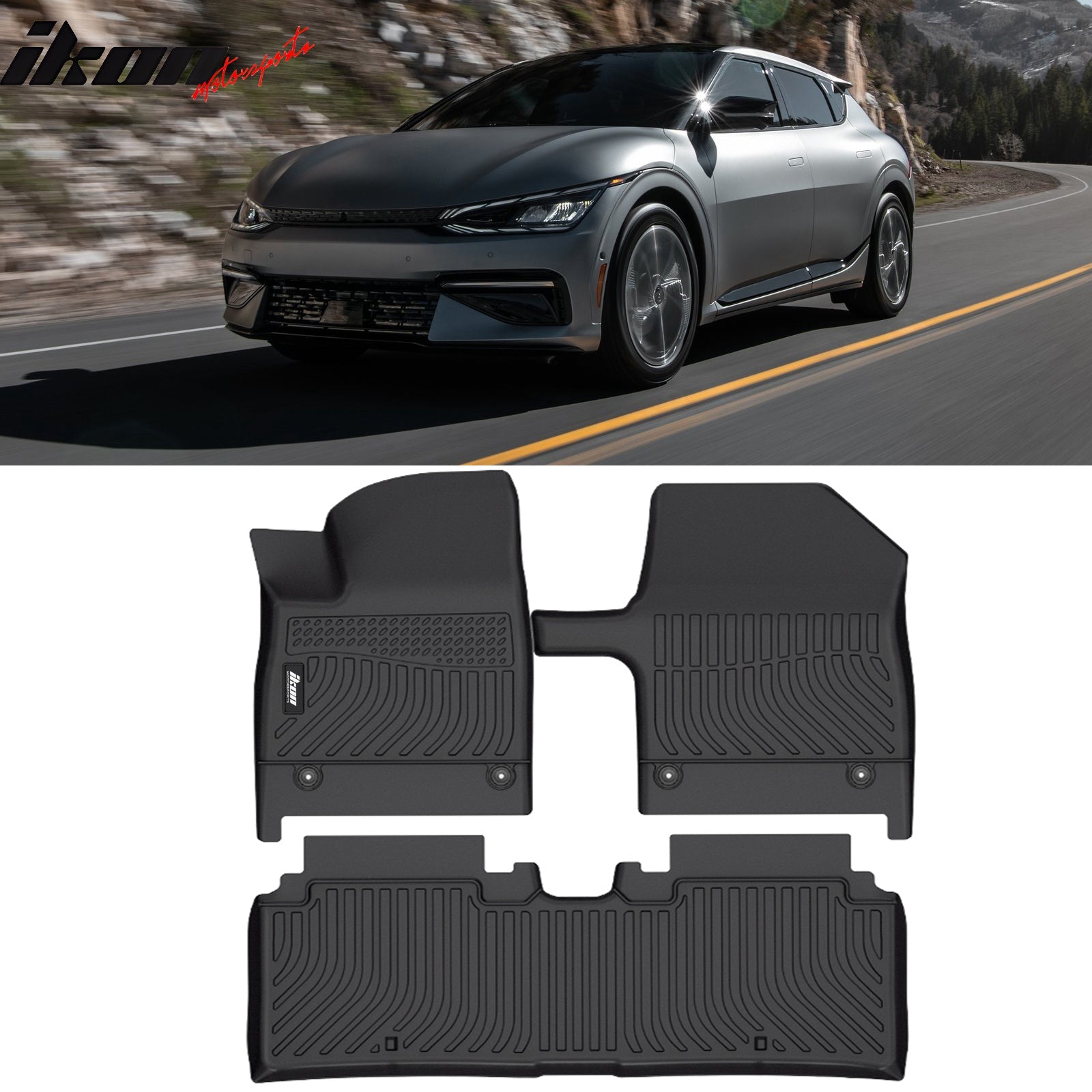 IKON 3D Molded All-Weather Floor Mats for 2022-2025 Kia EV6 - Front & Rear Row TPE Car Mats - Black Thermo Plastic Elastomer Liners - Perfect for Daily Commuting, Road Trips and All-Season Protection