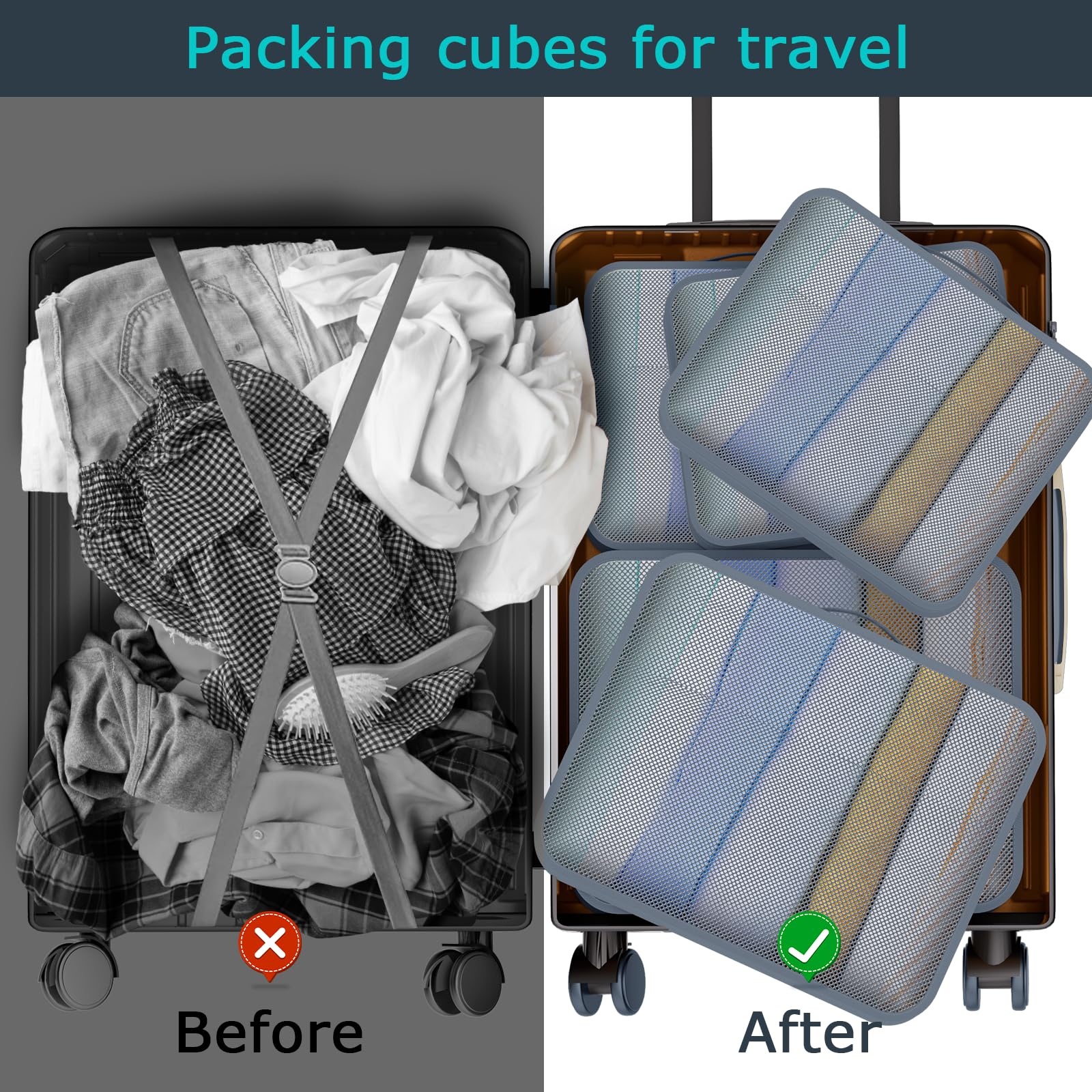 Best Packing Cubes for Travel - 6-Piece Set, Lightweight Suitcase Organizer with Laundry Bag - Perfect for Carry-On Luggage, Business Trips & Vacation Packing